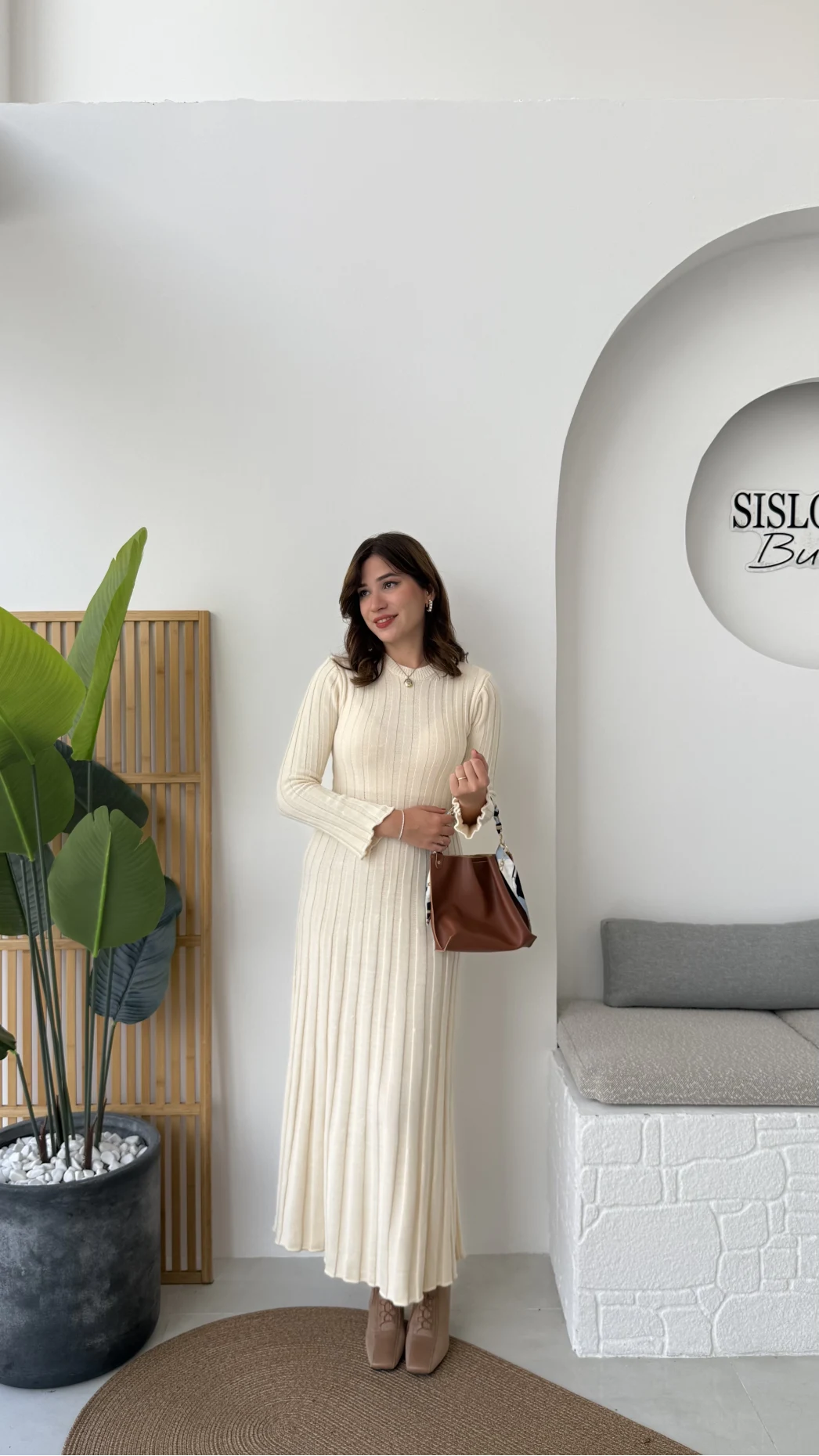 Livya Triko Elbise - Krem - Kod: 258585