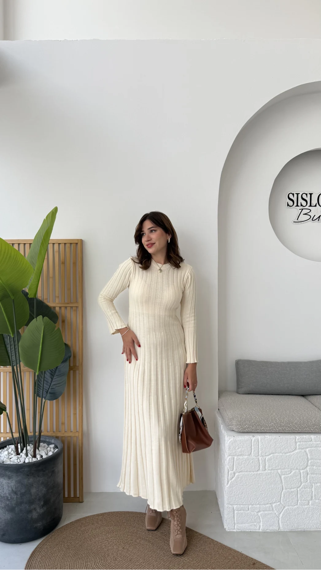 Livya Triko Elbise - Krem - Kod: 258585