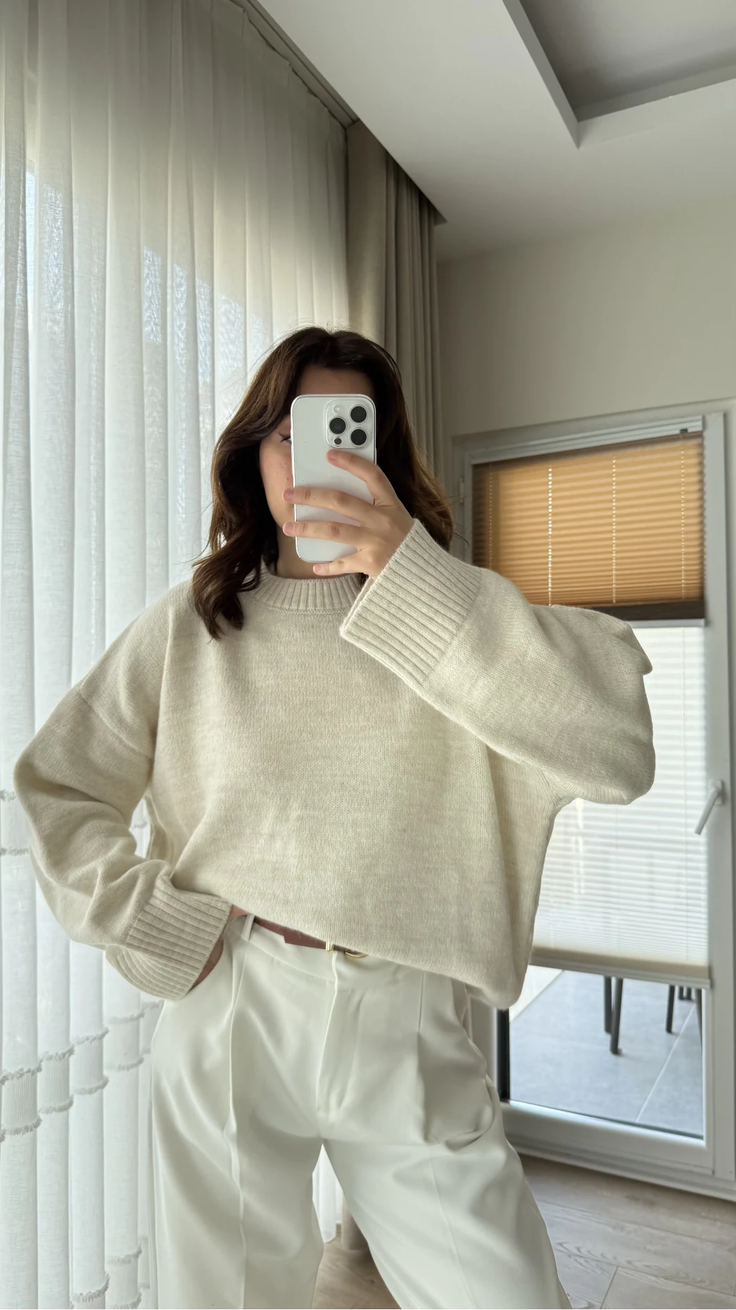 Liza Bisiklet Yaka Kazak Ekru