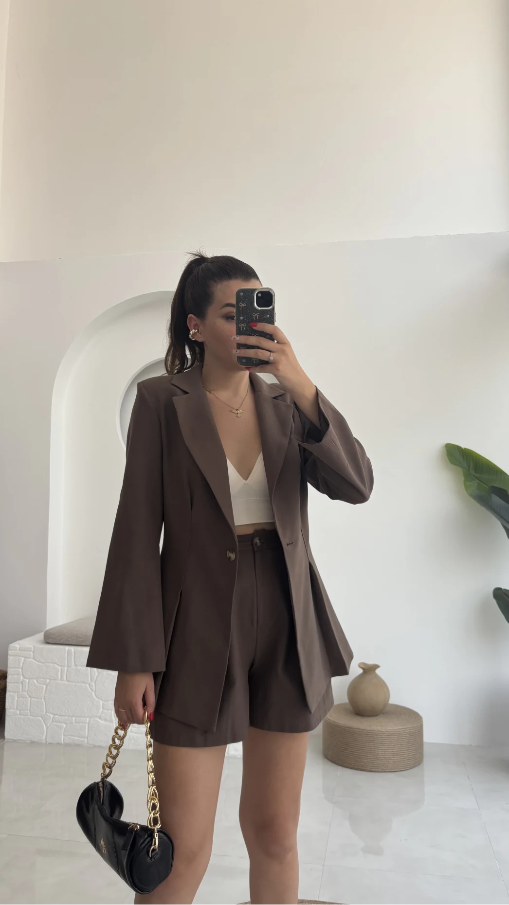 Loli Blazer Ceket Şort Takım - Kahve - 0431