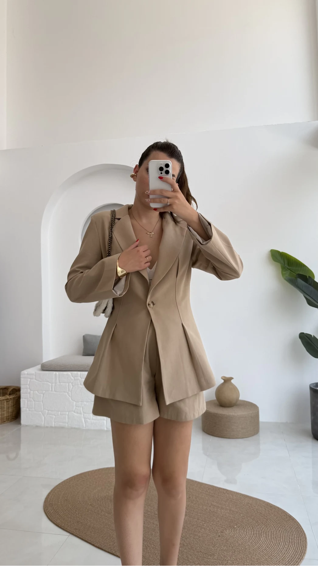 Loli Blazer Ceket Şort Takım - Vizon - 0431