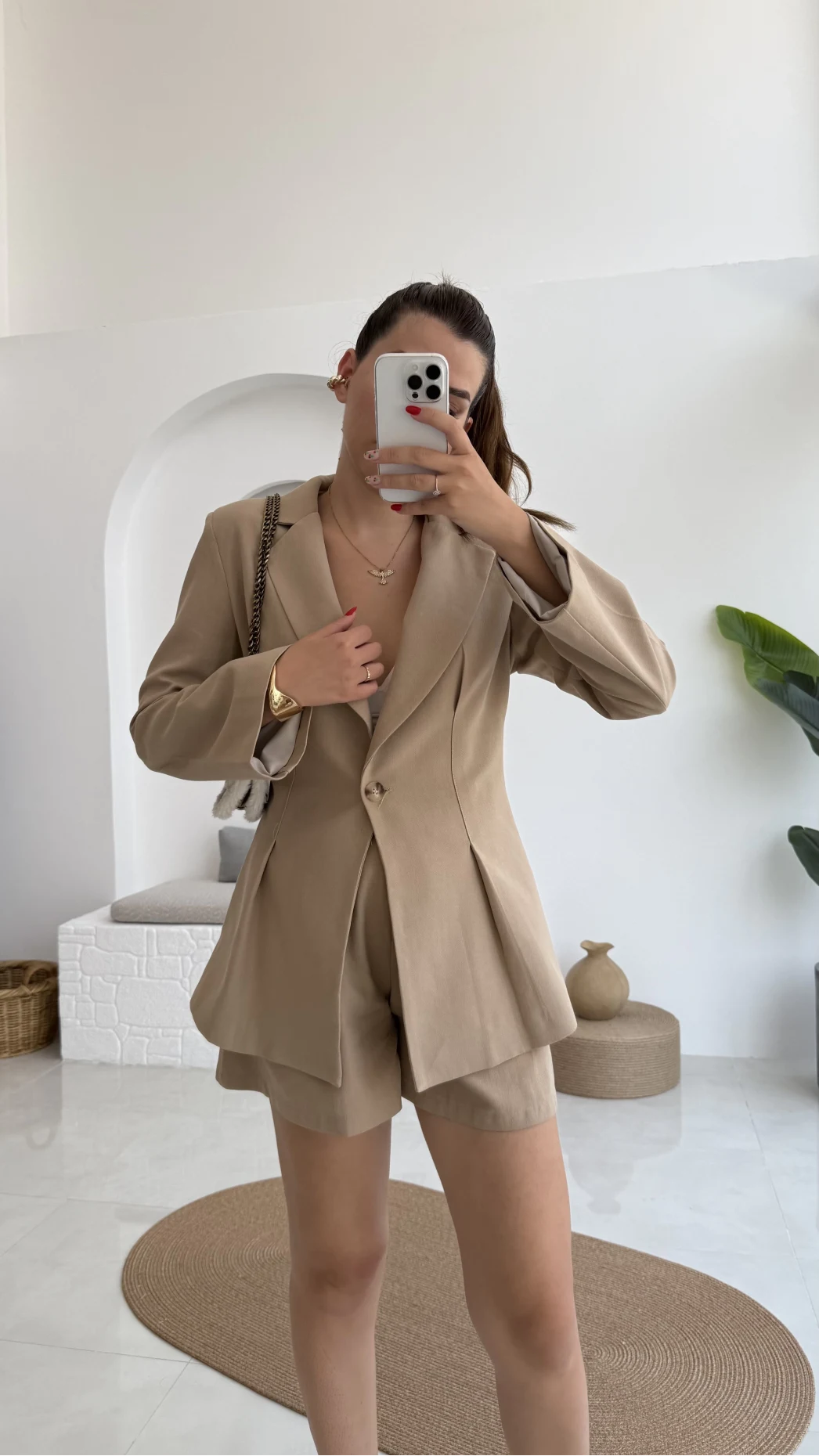 Loli Blazer Ceket Şort Takım - Vizon - 0431