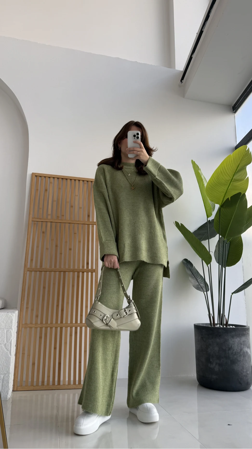 Lorenzo Bisiklet Yaka Kol Detaylı Örme Alt-Üst Takım - Çağla Yeşili