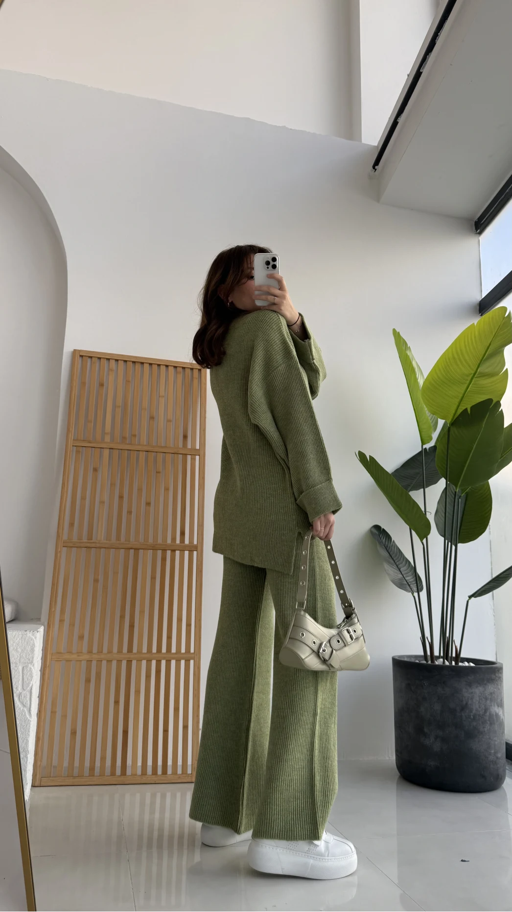 Lorenzo Bisiklet Yaka Kol Detaylı Örme Alt-Üst Takım - Çağla Yeşili