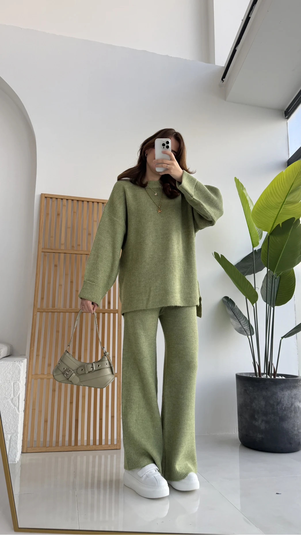 Lorenzo Bisiklet Yaka Kol Detaylı Örme Alt-Üst Takım - Çağla Yeşili