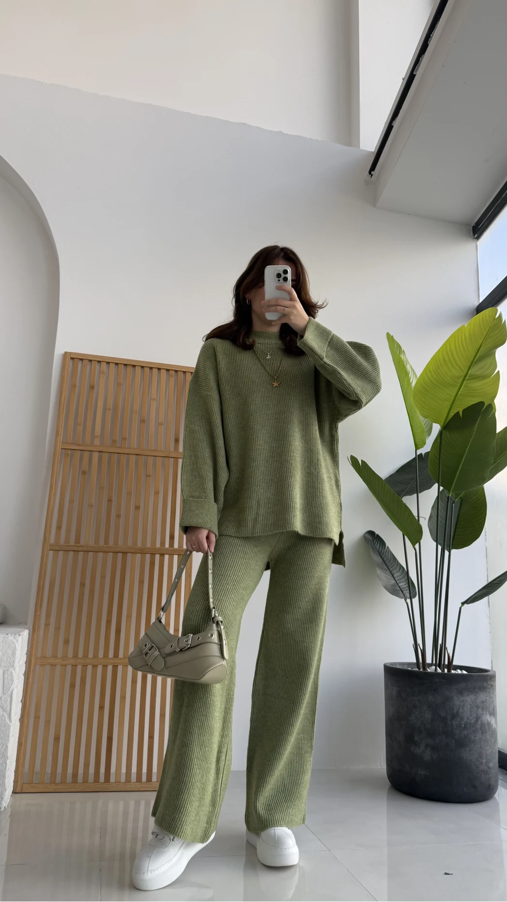 Lorenzo Bisiklet Yaka Kol Detaylı Örme Alt-Üst Takım - Çağla Yeşili