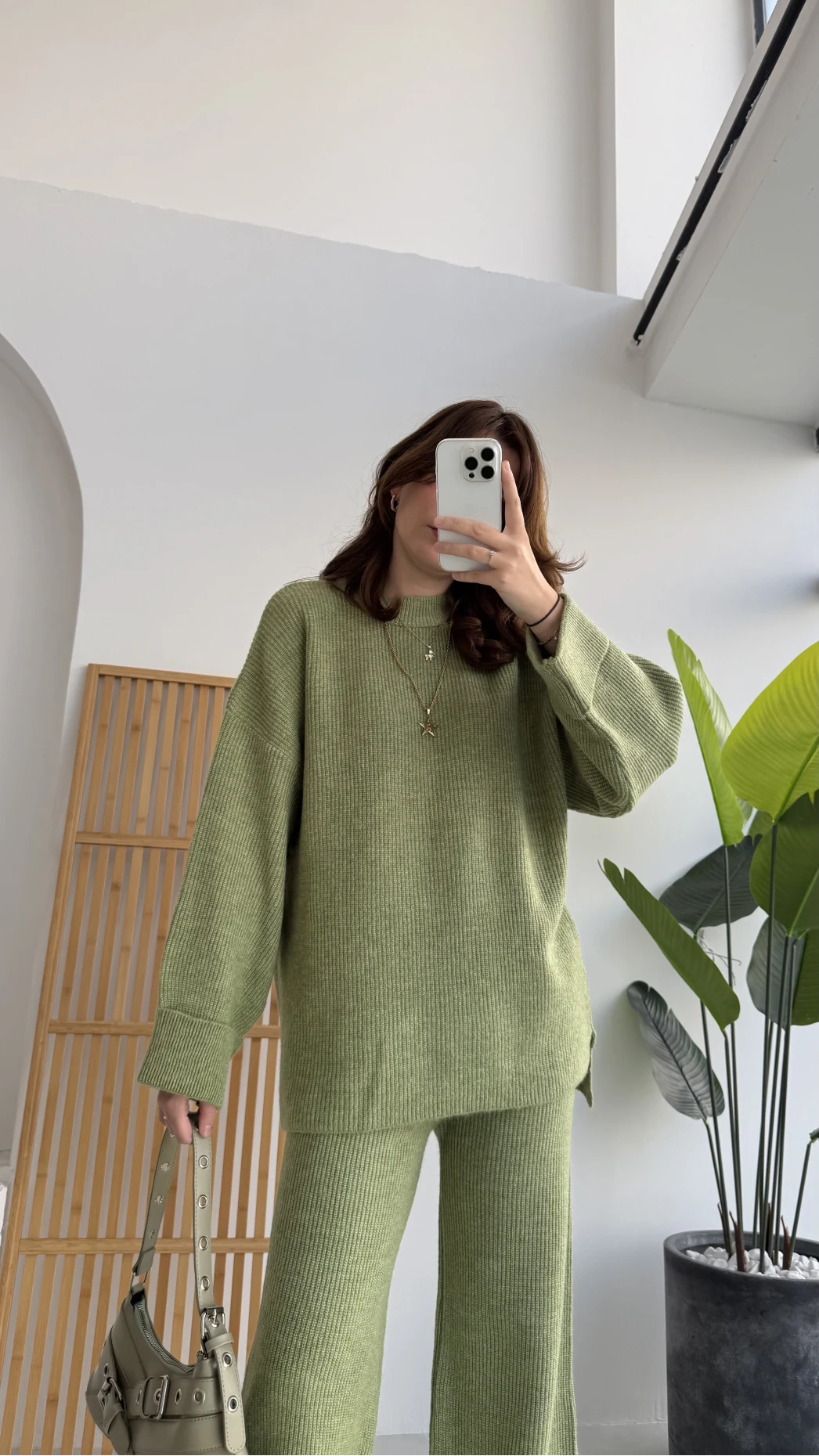 Lorenzo Bisiklet Yaka Kol Detaylı Örme Alt-Üst Takım - Çağla Yeşili