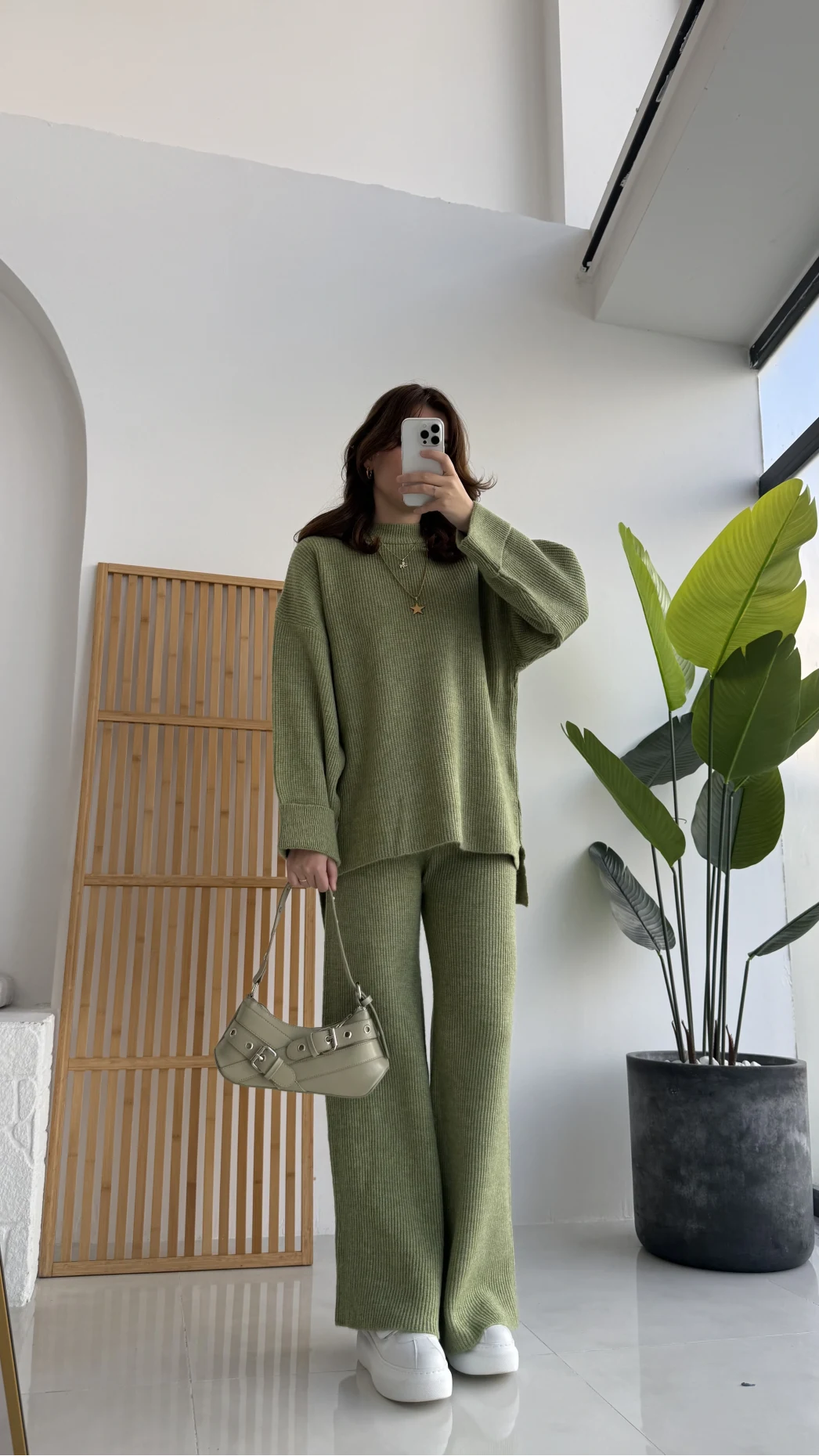 Lorenzo Bisiklet Yaka Kol Detaylı Örme Alt-Üst Takım - Çağla Yeşili