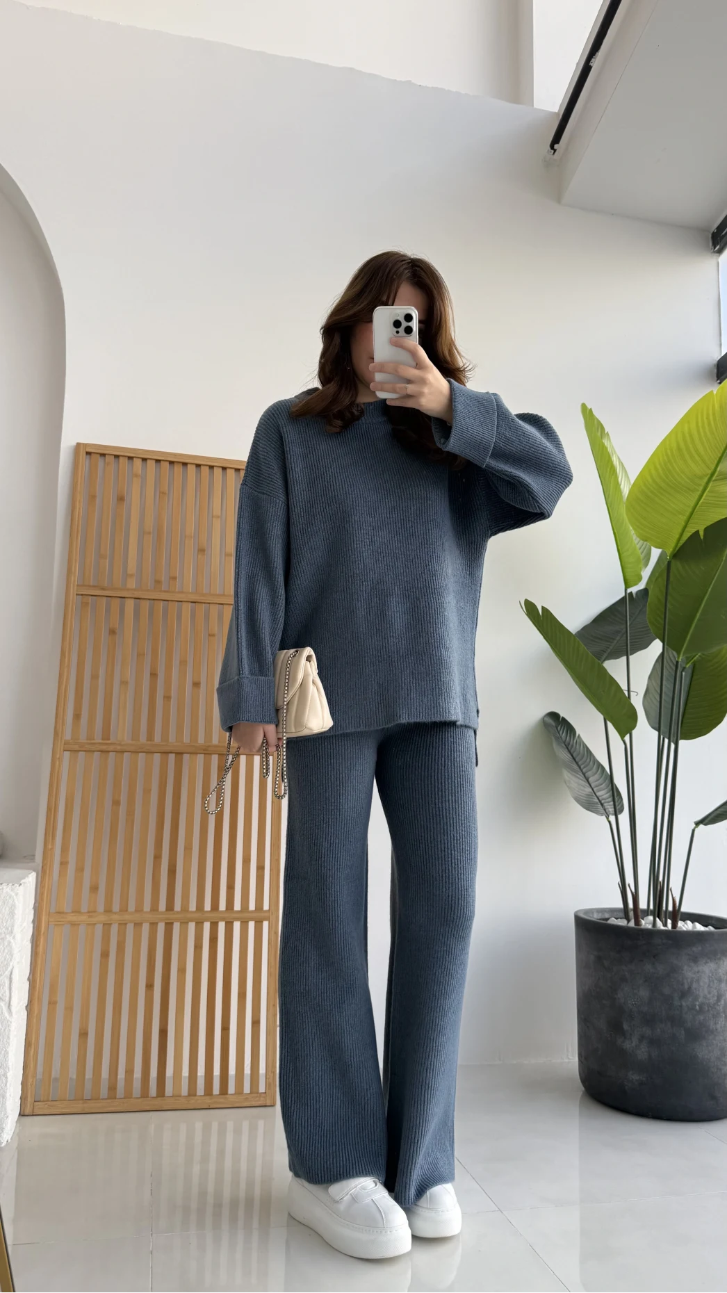 Lorenzo Bisiklet Yaka Kol Detaylı Örme Alt-Üst Takım - İndigo