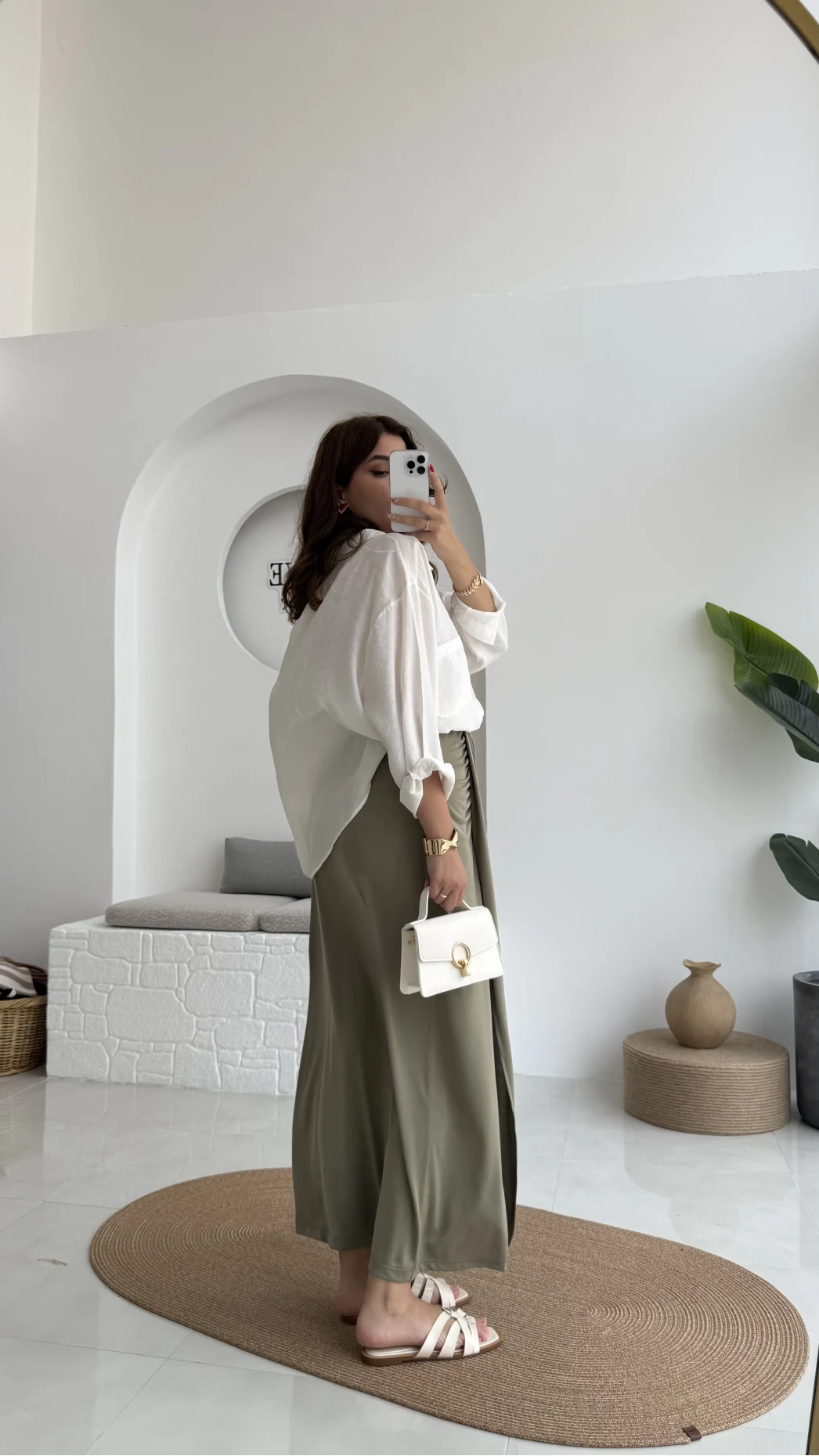 Lotus Yırtmaçlı Büzgülü Etek - Haki - 3345