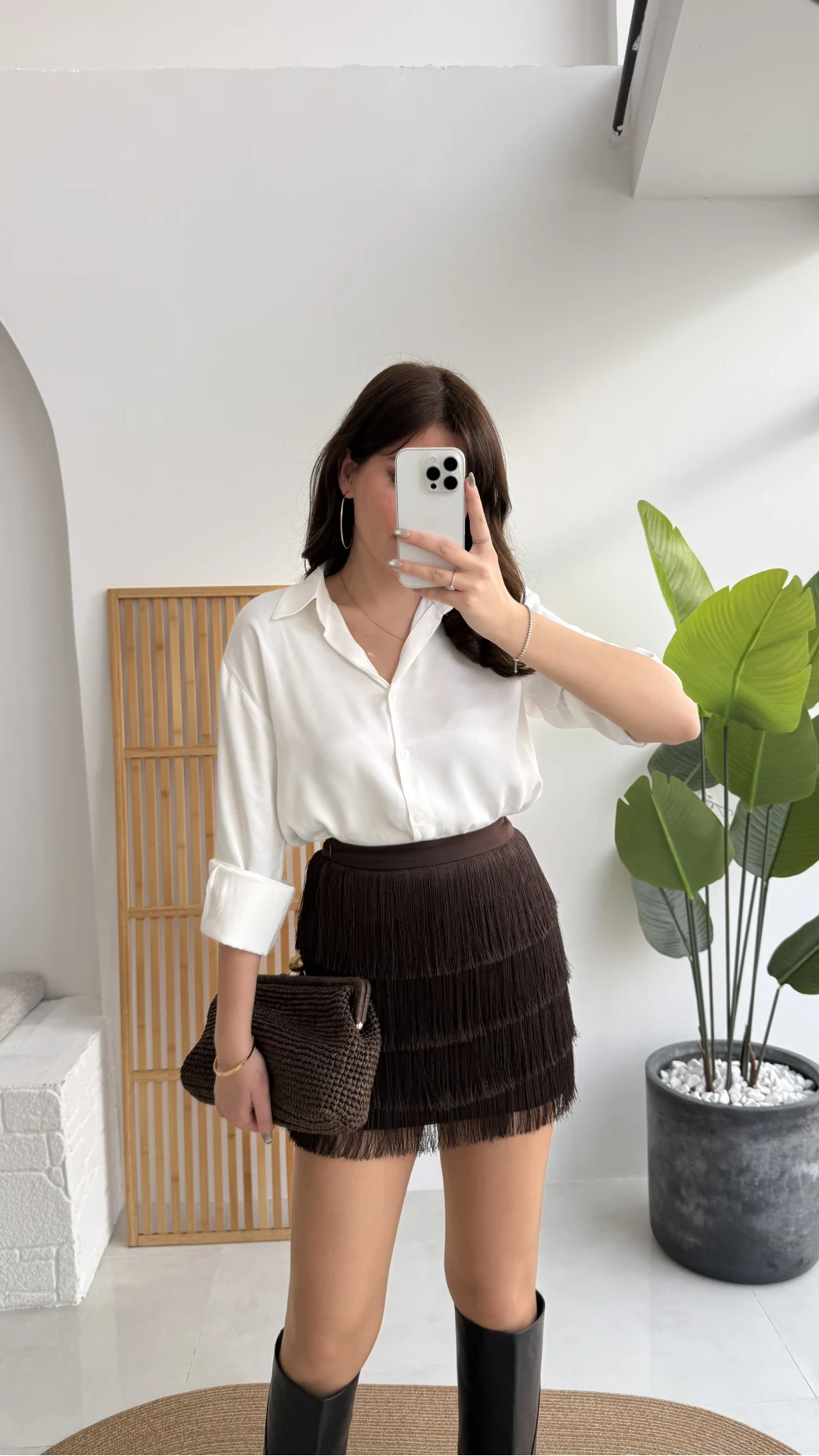 Louis Püsküllü Saten Etek - Acı Kahve - Kod: 3363