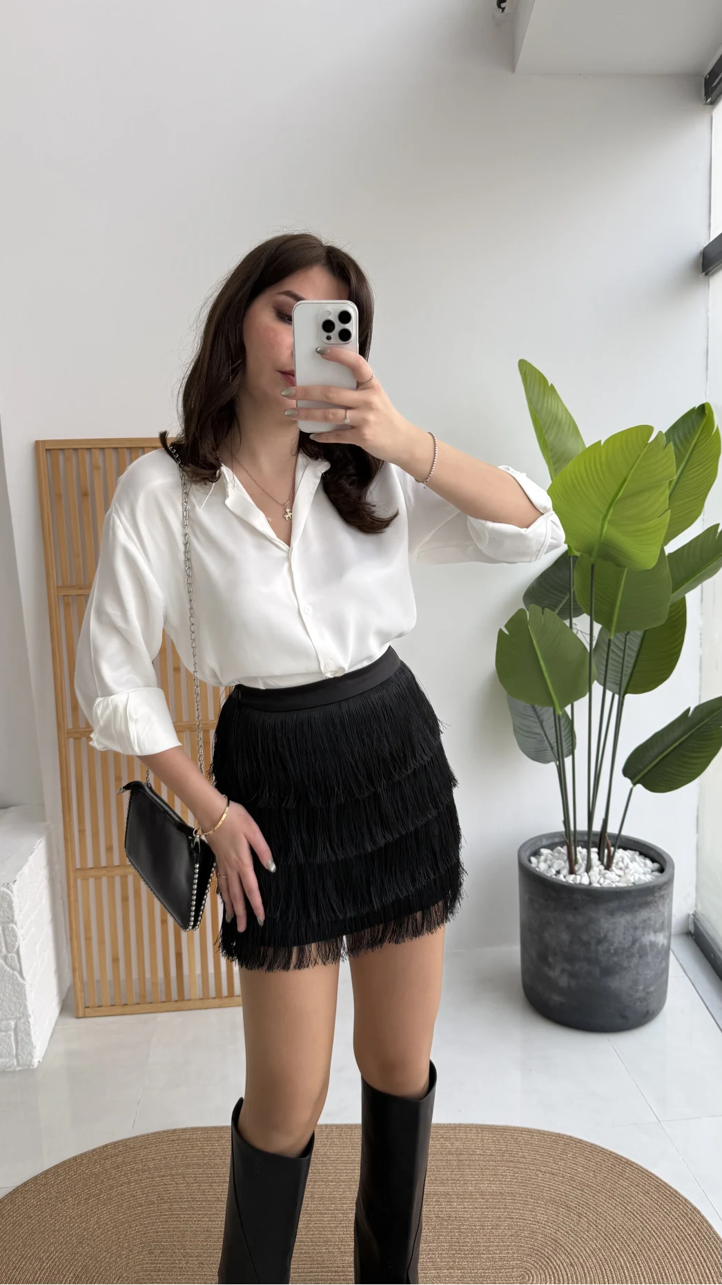 Louis Püsküllü Saten Etek - Siyah - Kod: 3363