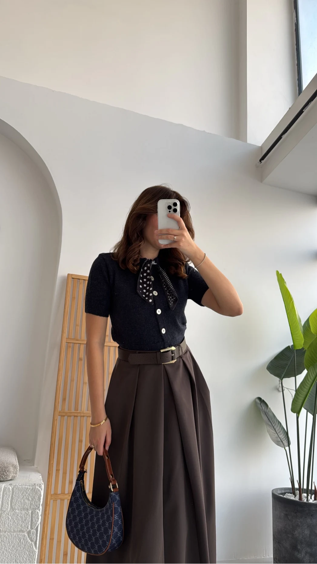 Lovelyy Poliviskon Kemerli Midi Etek - Koyu Kahve - Kod: 3360