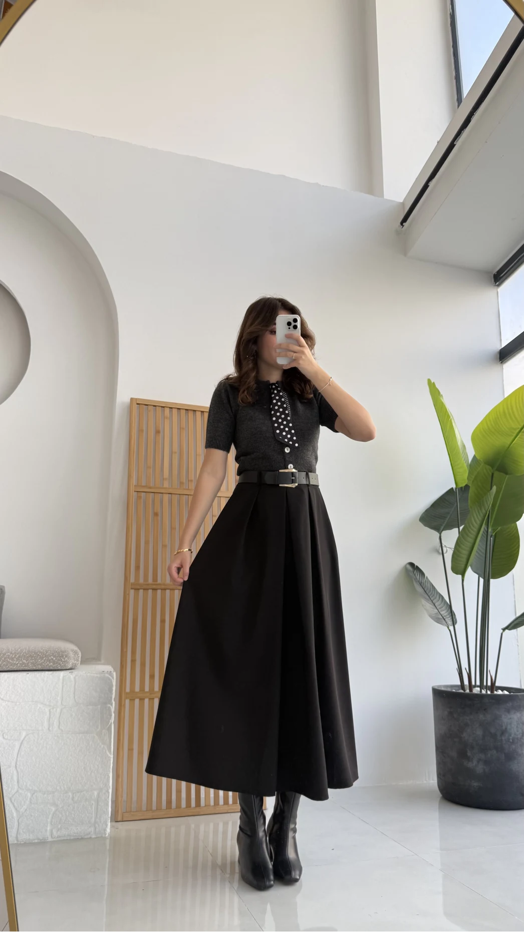 Lovely Poliviskon Kemerli Midi Etek - Siyah - Kod: 3360