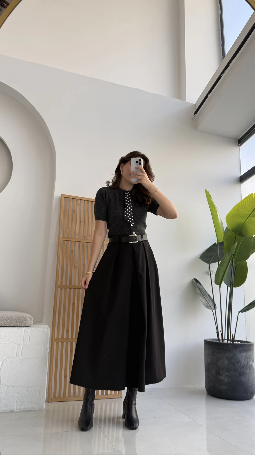 Lovely Poliviskon Kemerli Midi Etek - Siyah - Kod: 3360