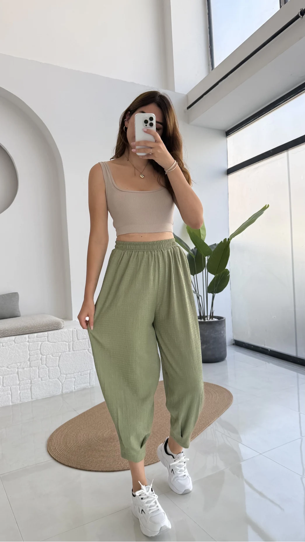 Lowa Bürümcük Şalvar Pantolon - Çağla Yeşili - 4022