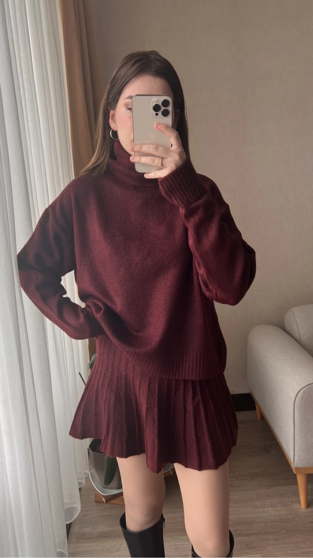 Lowe Bordo Triko Kazak Etek Takım