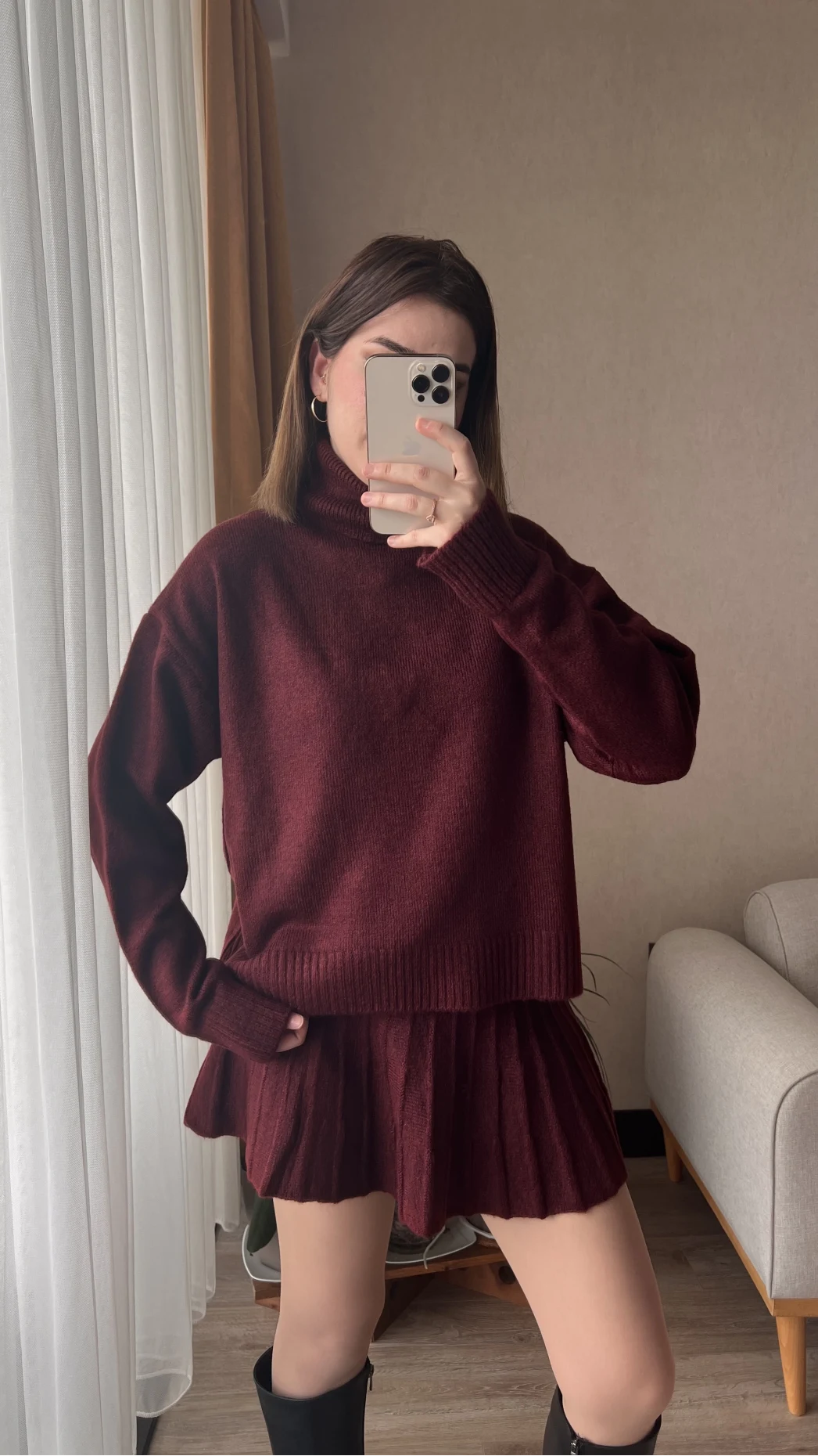 Lowe Bordo Triko Kazak Etek Takım