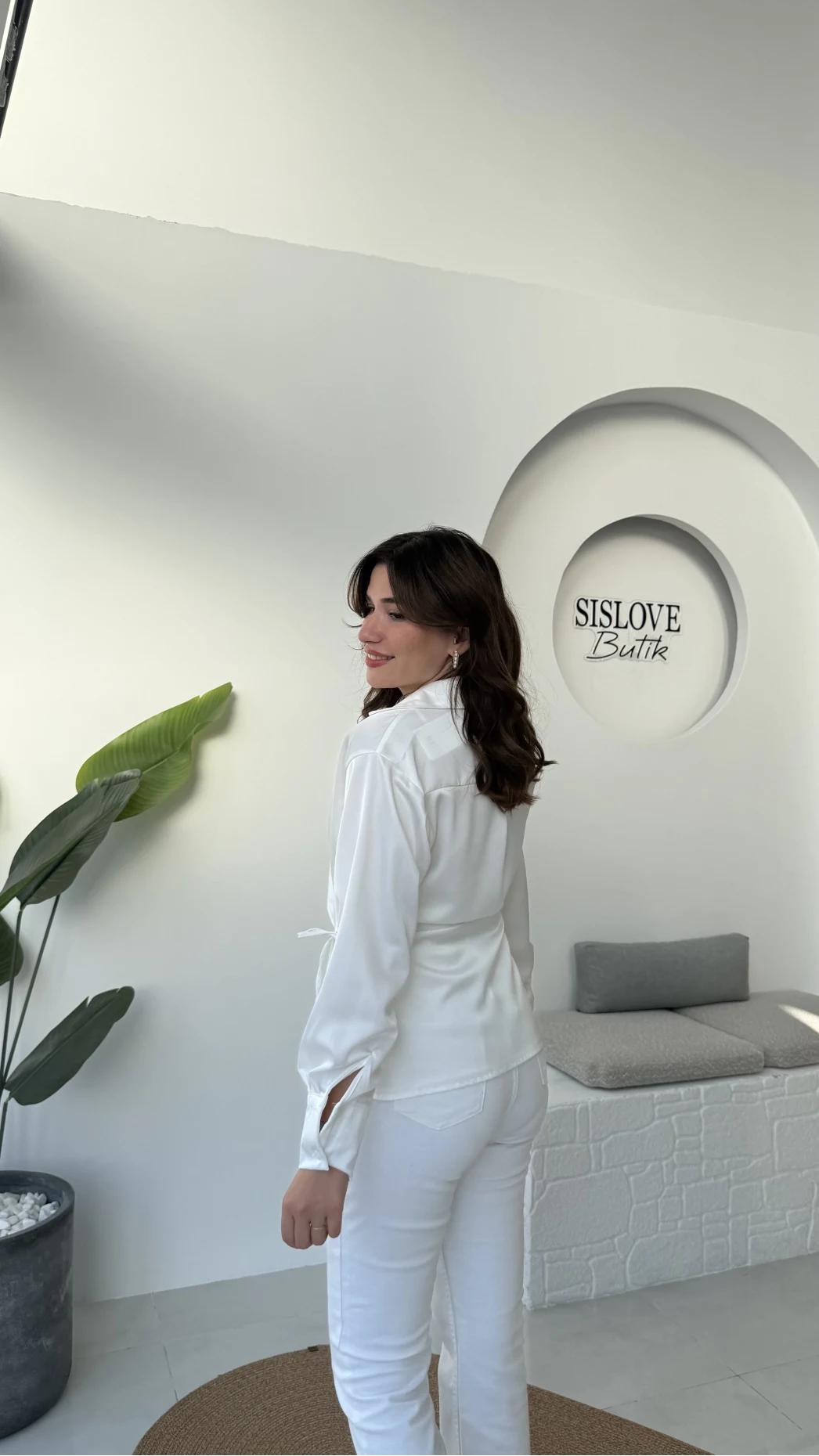 Lucy Saten Gömlek - Beyaz - Kod: 2133