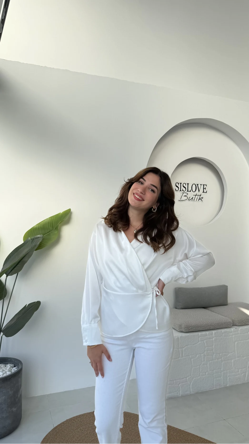 Lucy Saten Gömlek - Beyaz - Kod: 2133