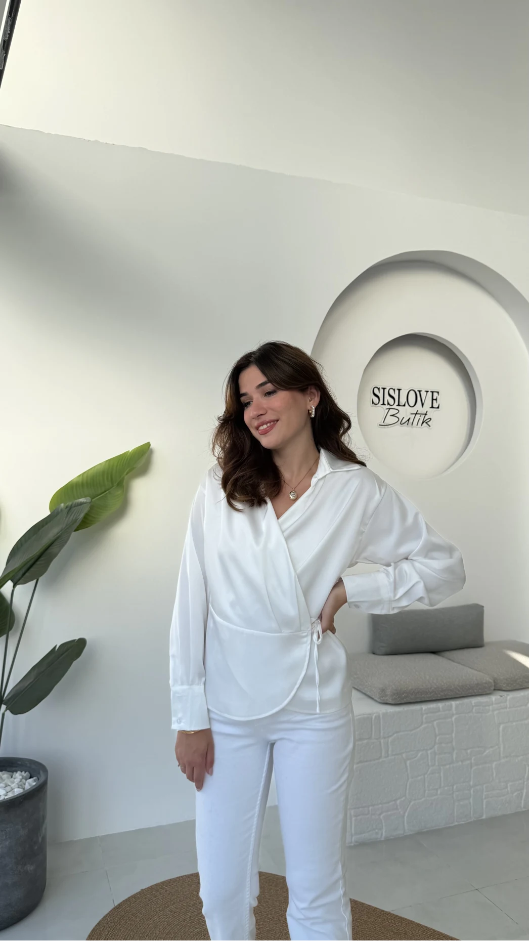 Lucy Saten Gömlek - Beyaz - Kod: 2133