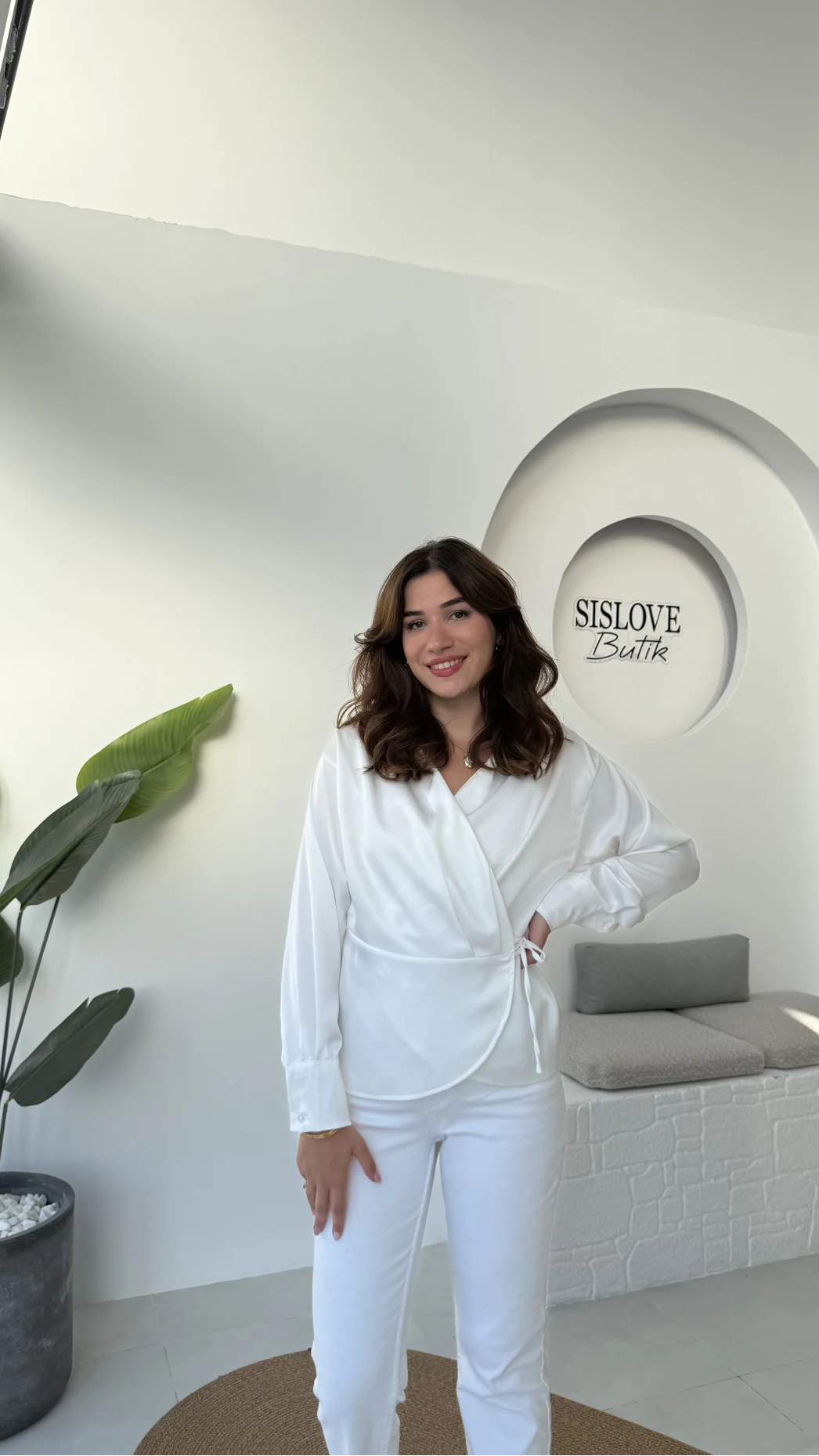 Lucy Saten Gömlek - Beyaz - Kod: 2133