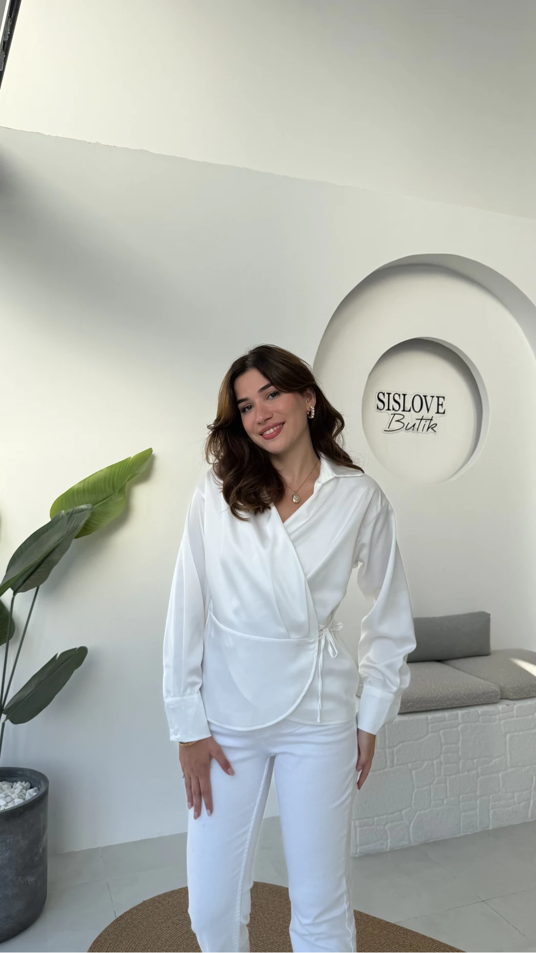 Lucy Saten Gömlek - Beyaz - Kod: 2133