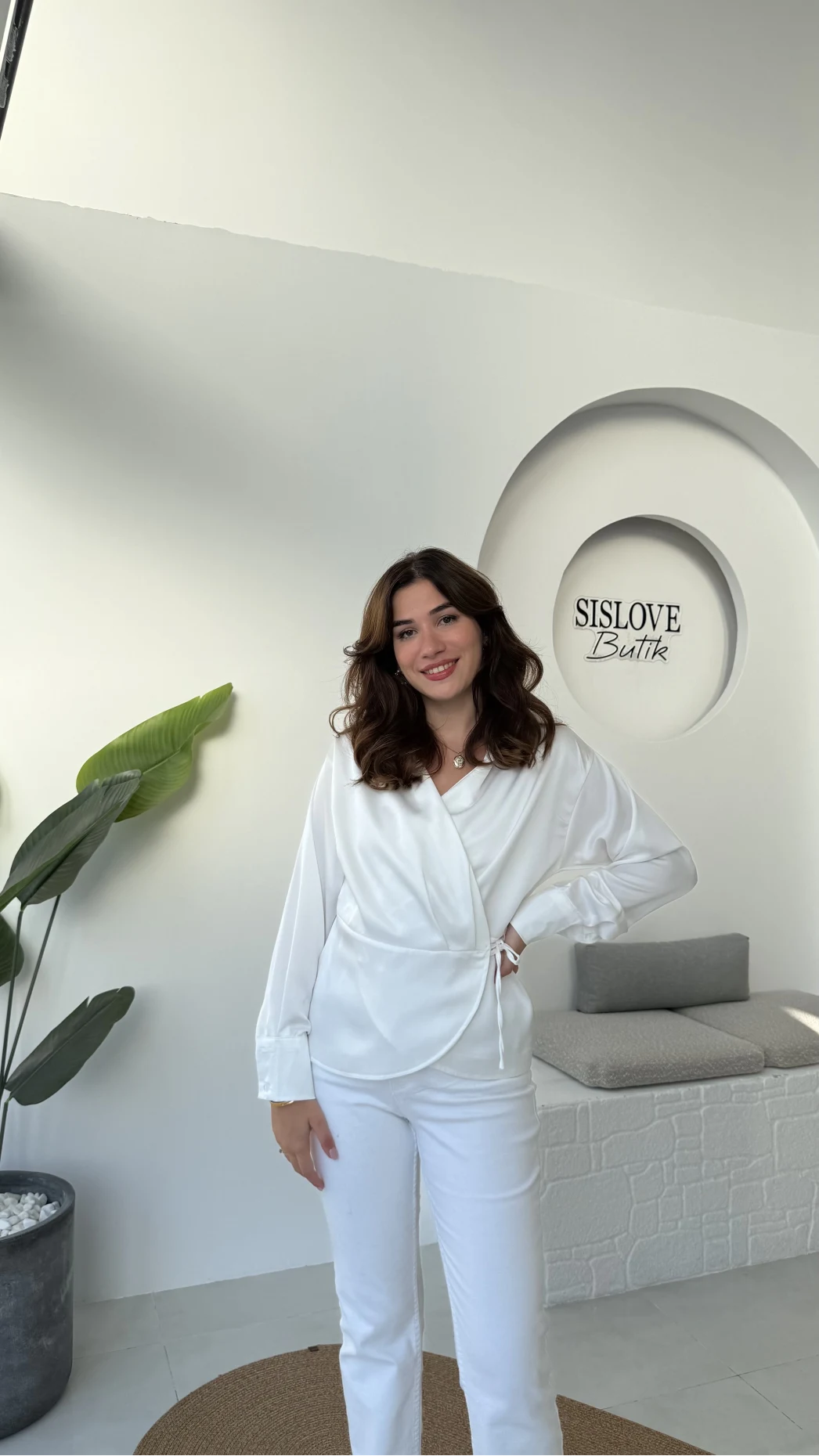 Lucy Saten Gömlek - Beyaz - Kod: 2133