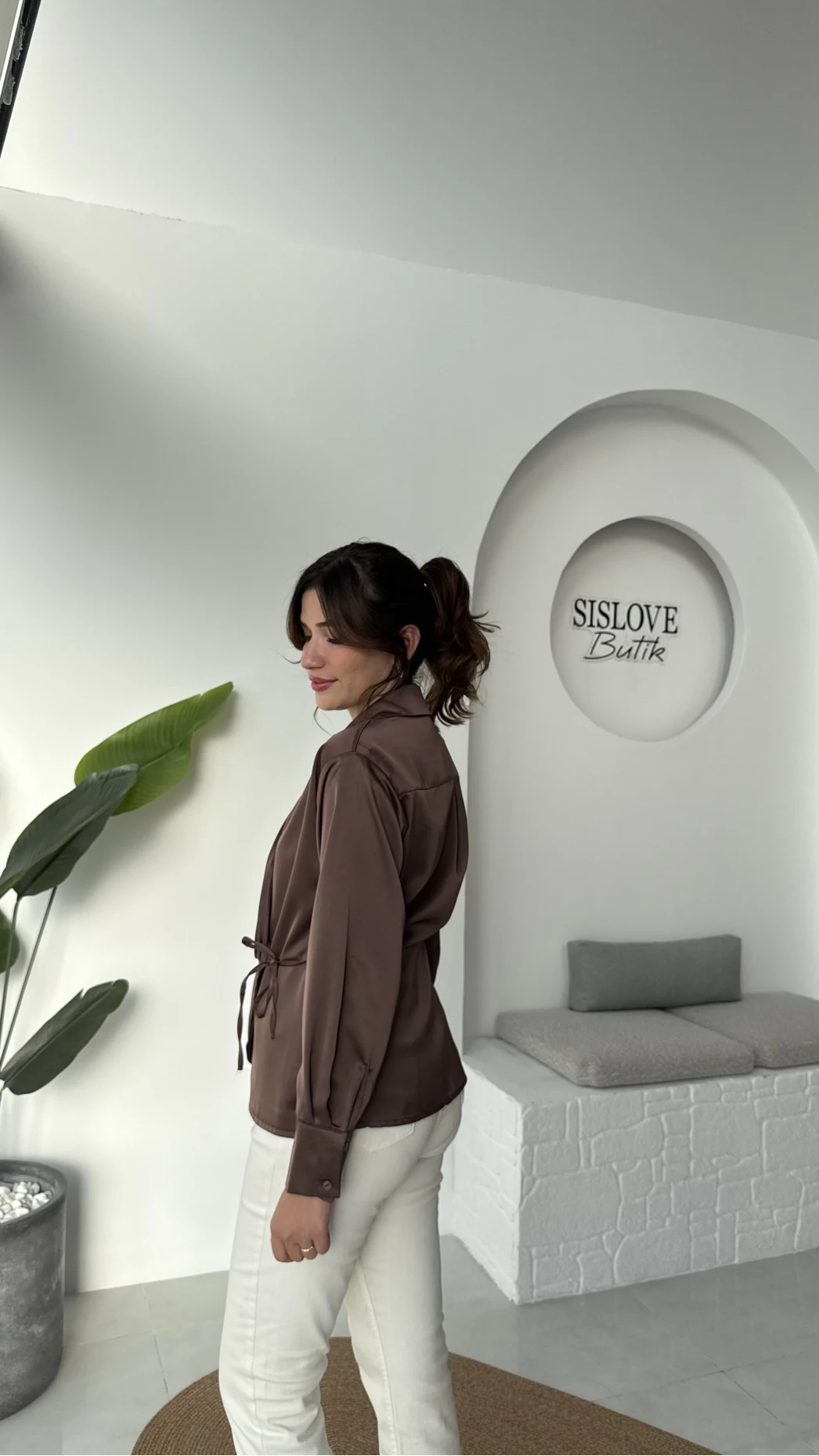 Lucy Saten Gömlek - Kahverengi - Kod: 2133