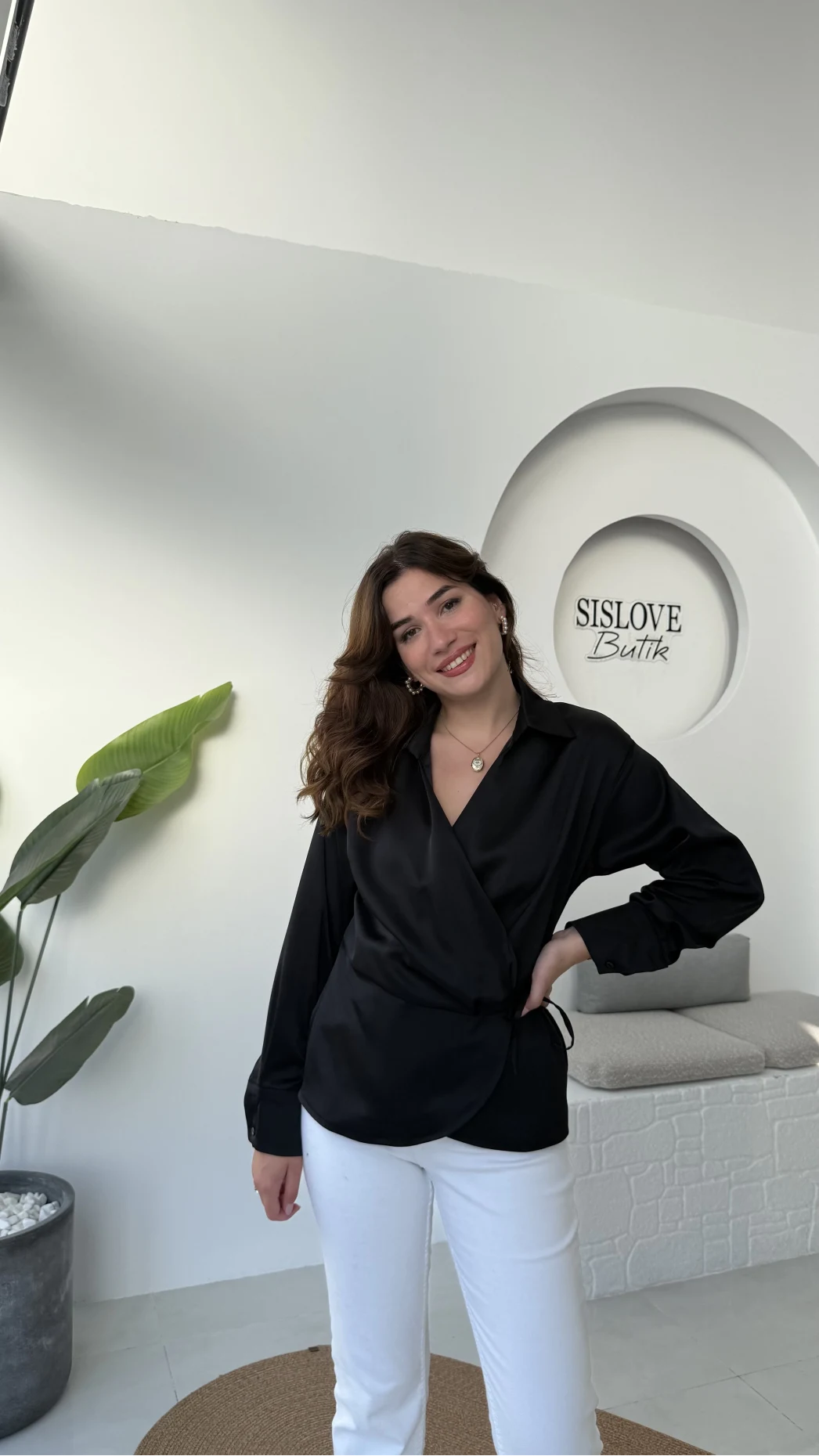 Lucy Saten Gömlek - Siyah - Kod: 2133