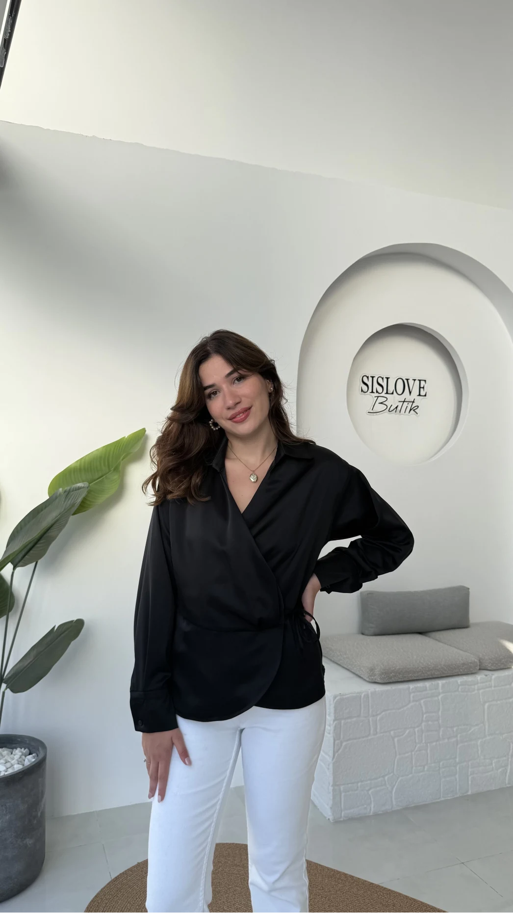 Lucy Saten Gömlek - Siyah - Kod: 2133