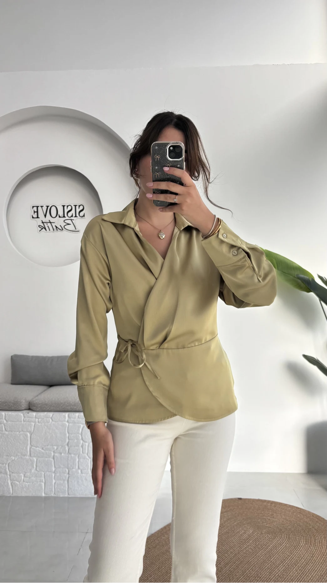 Lucy Saten Gömlek - Yağ Yeşili - Kod: 2133