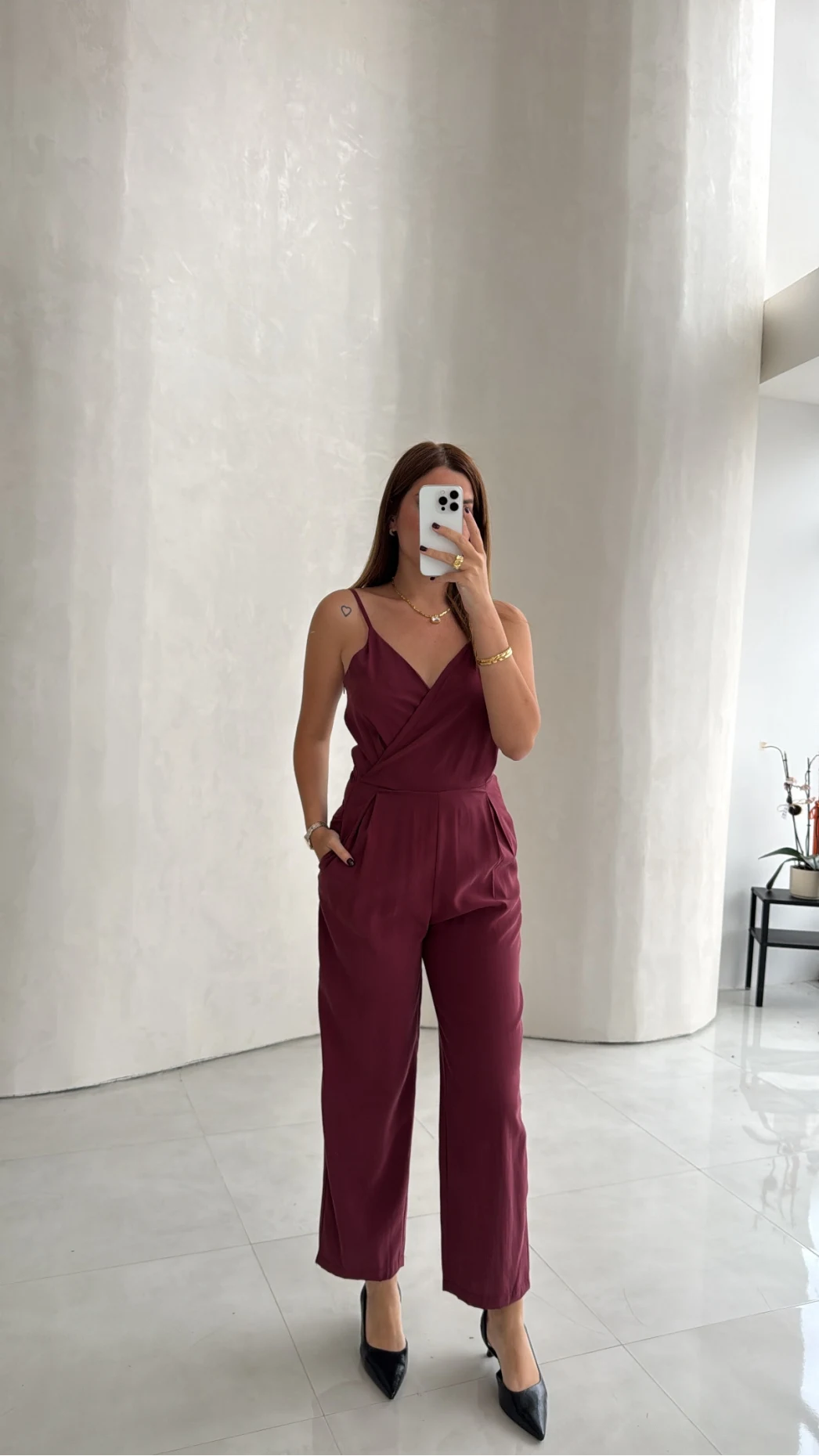 Luena Beli Lastikli Askılı Tulum - Bordo - Kod: 580976
