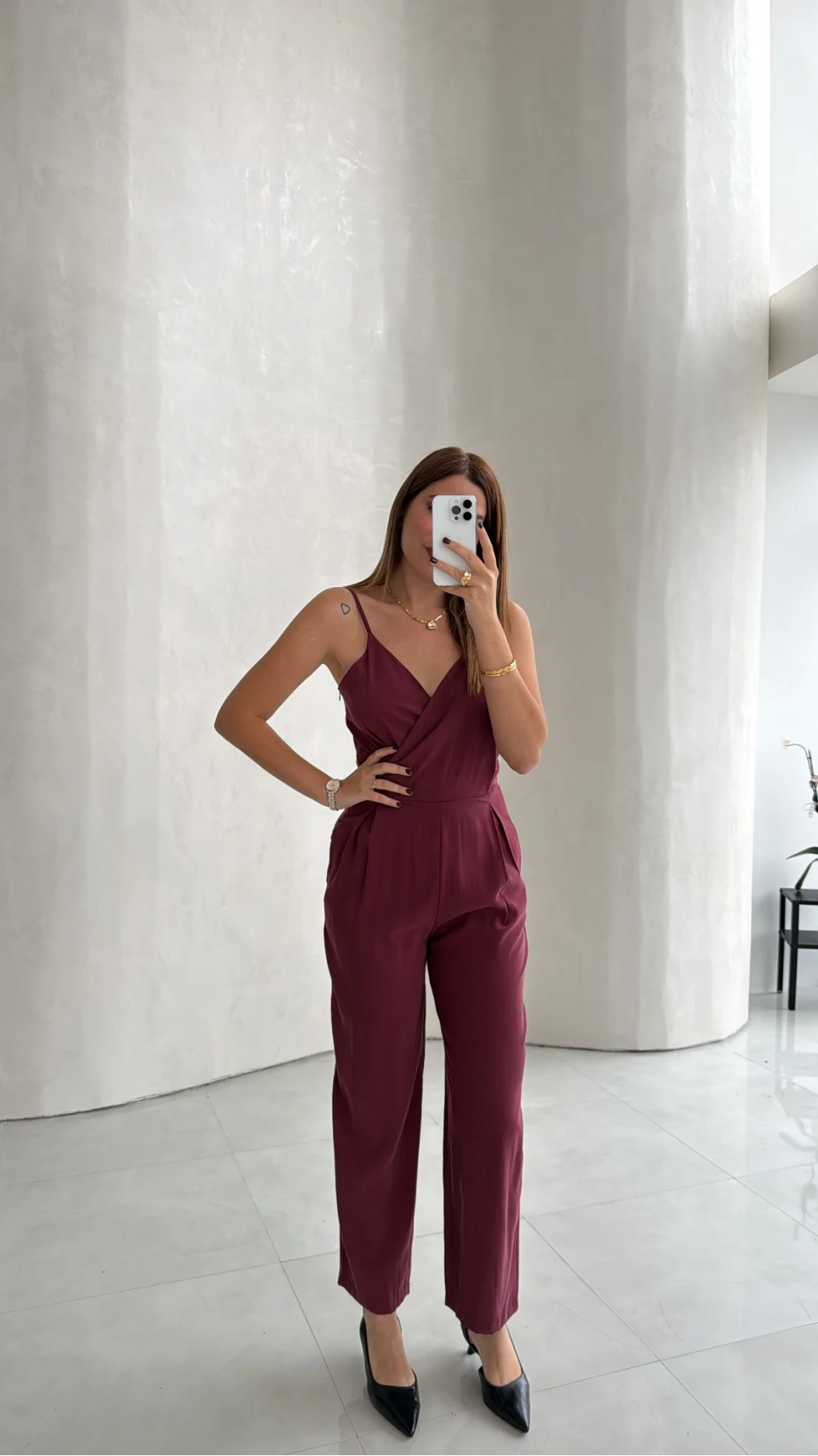 Luena Beli Lastikli Askılı Tulum - Bordo - Kod: 580976
