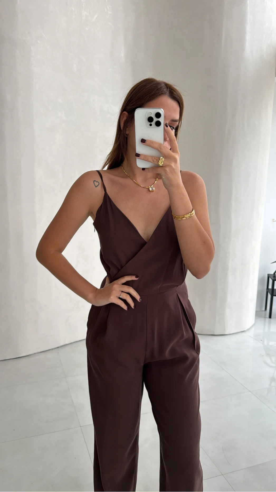 Luena Beli Lastikli Askılı Tulum - Kahve - Kod: 580976