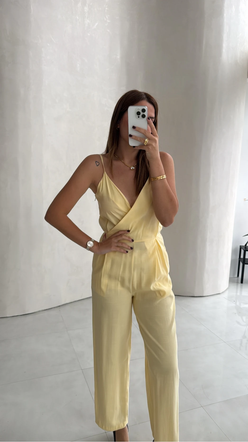 Luena Beli Lastikli Askılı Tulum - Sarı - Kod: 580976