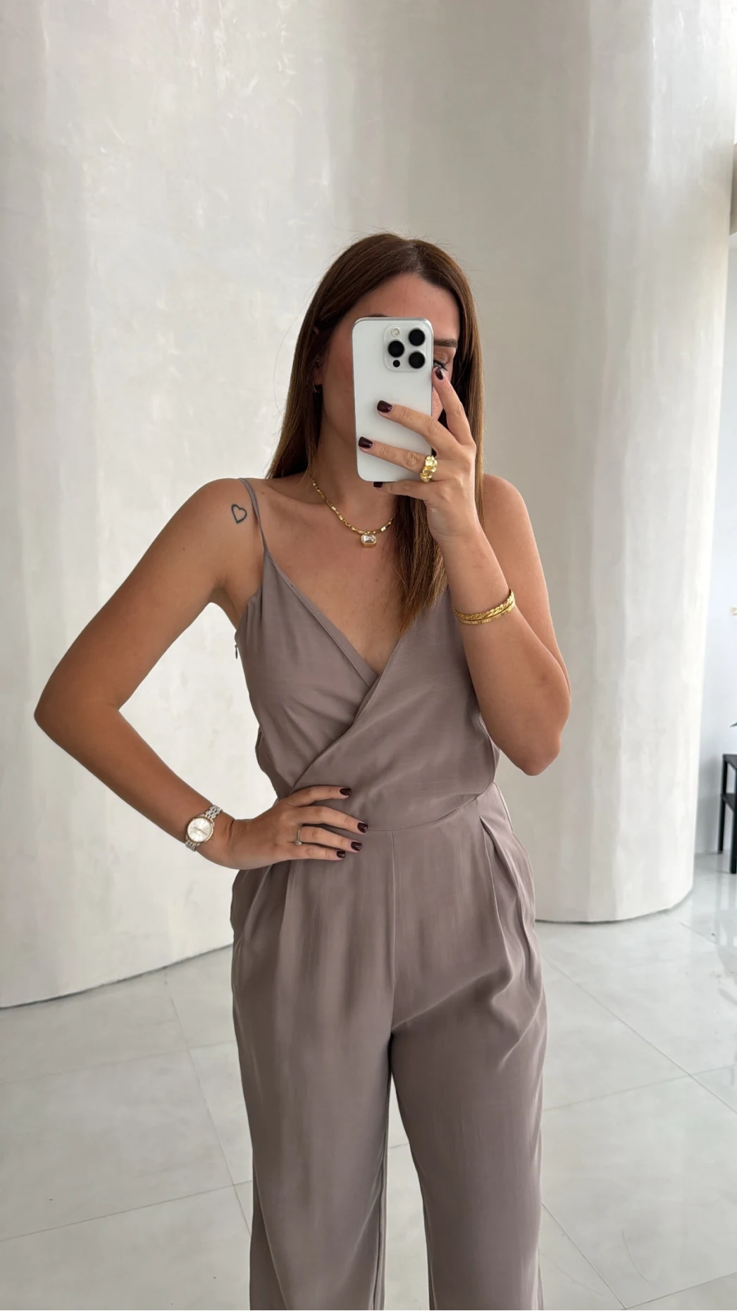 Luena Beli Lastikli Askılı Tulum - Vizon - Kod: 580976