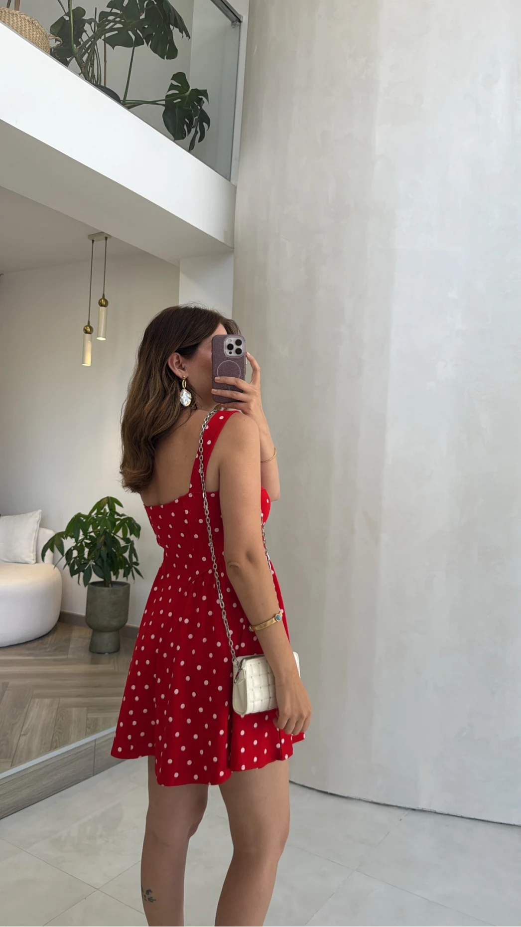 Luena Puantiye Desenli Askılı Mini Elbise - Kırmızı - Kod: 4154