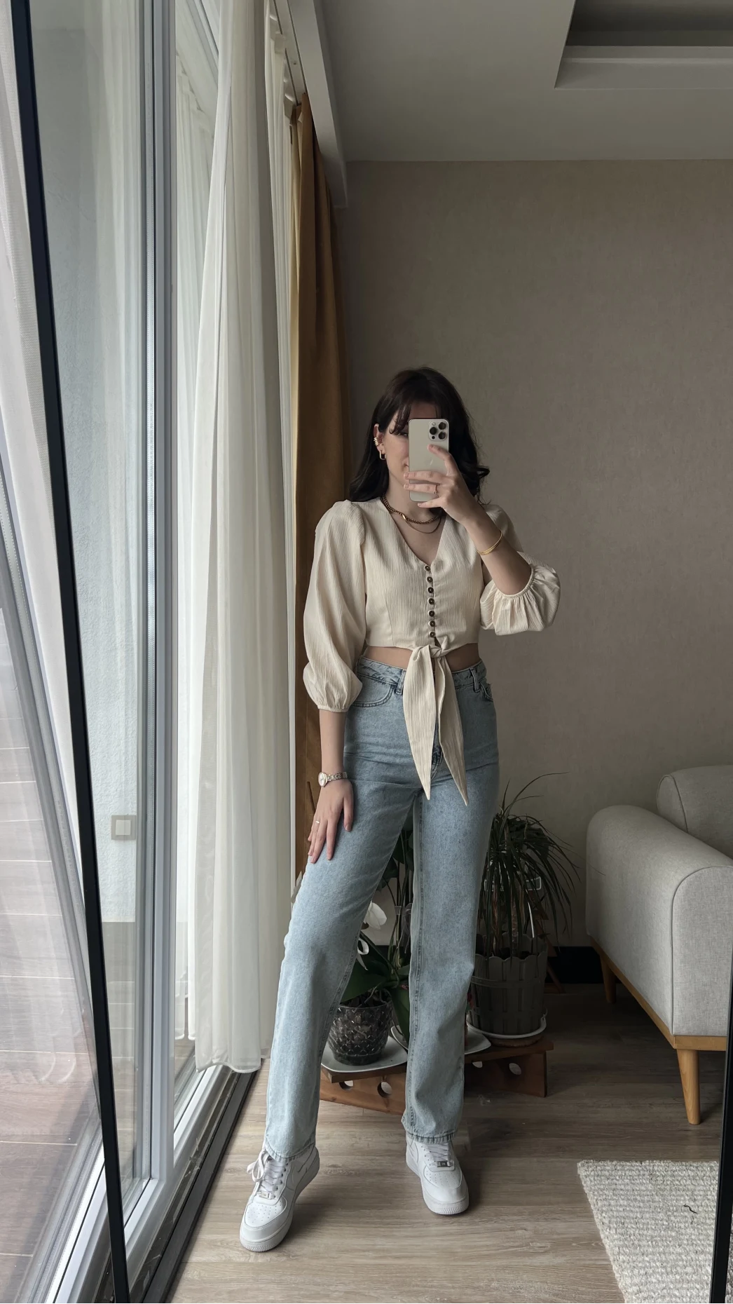 Luna Krem Önü Düğmeli Gömlek