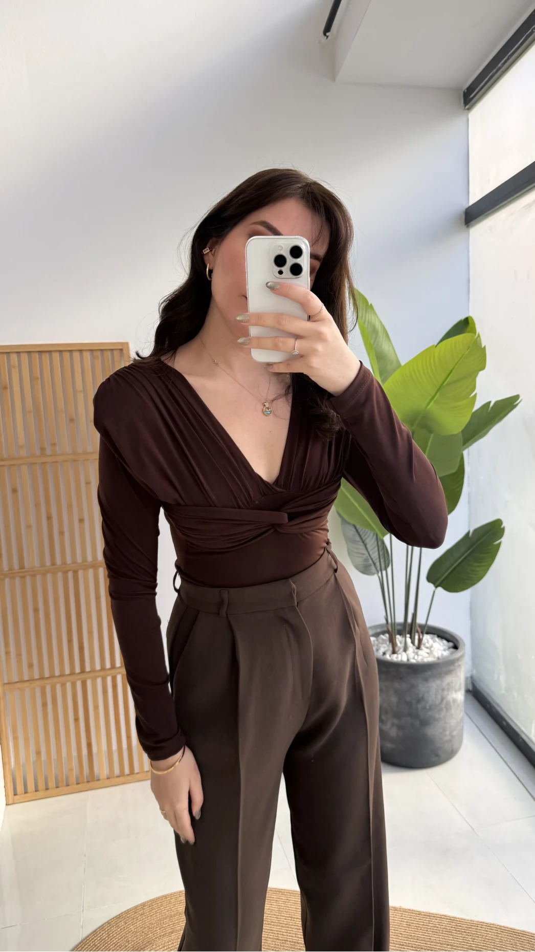 Lydia Vatkalı Önden Büzgülü Bluz - Acı Kahve