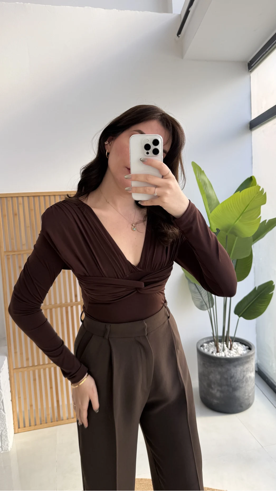 Lydia Vatkalı Önden Büzgülü Bluz - Acı Kahve