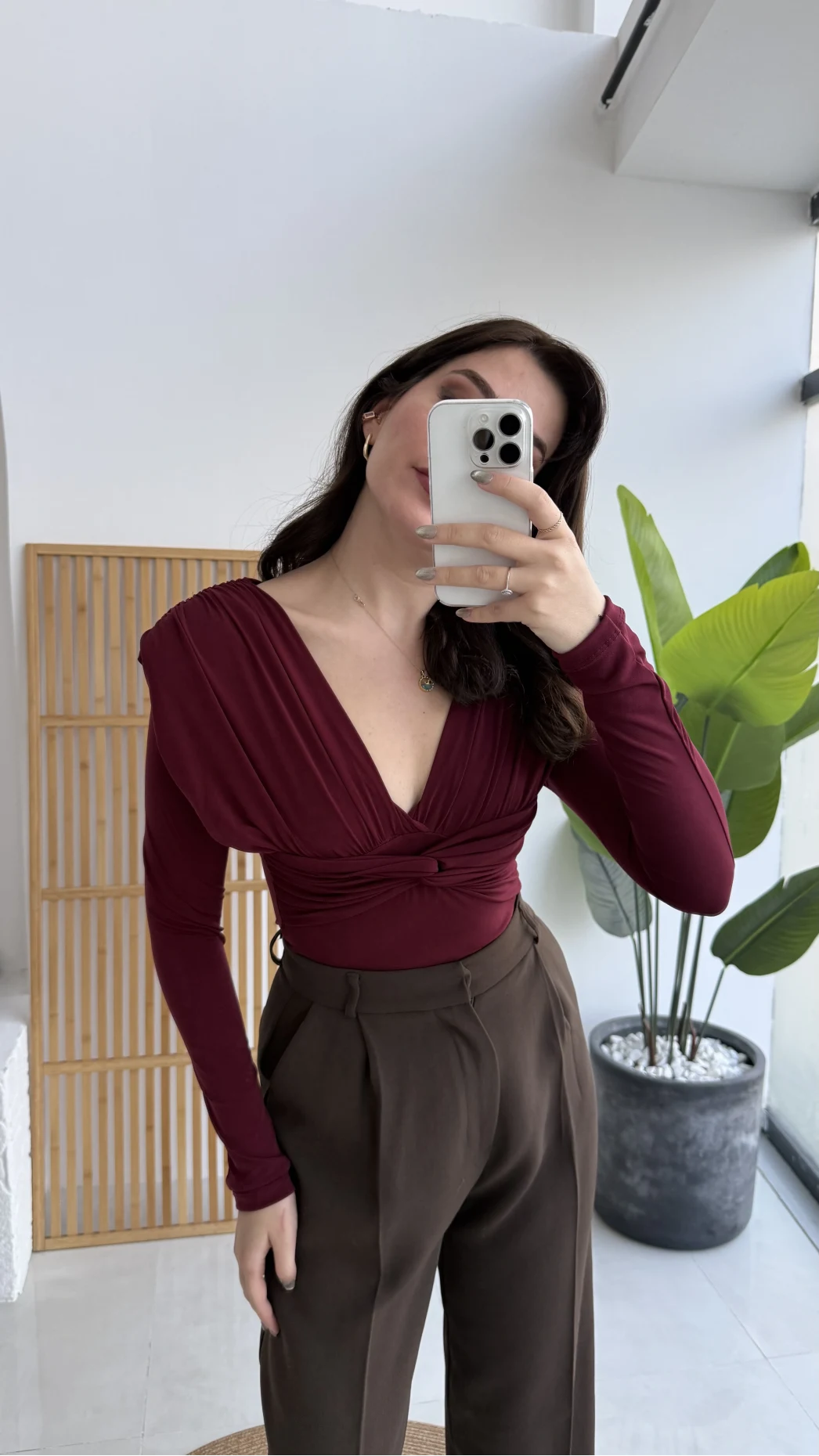 Lydia Vatkalı Önden Büzgülü Bluz - Bordo