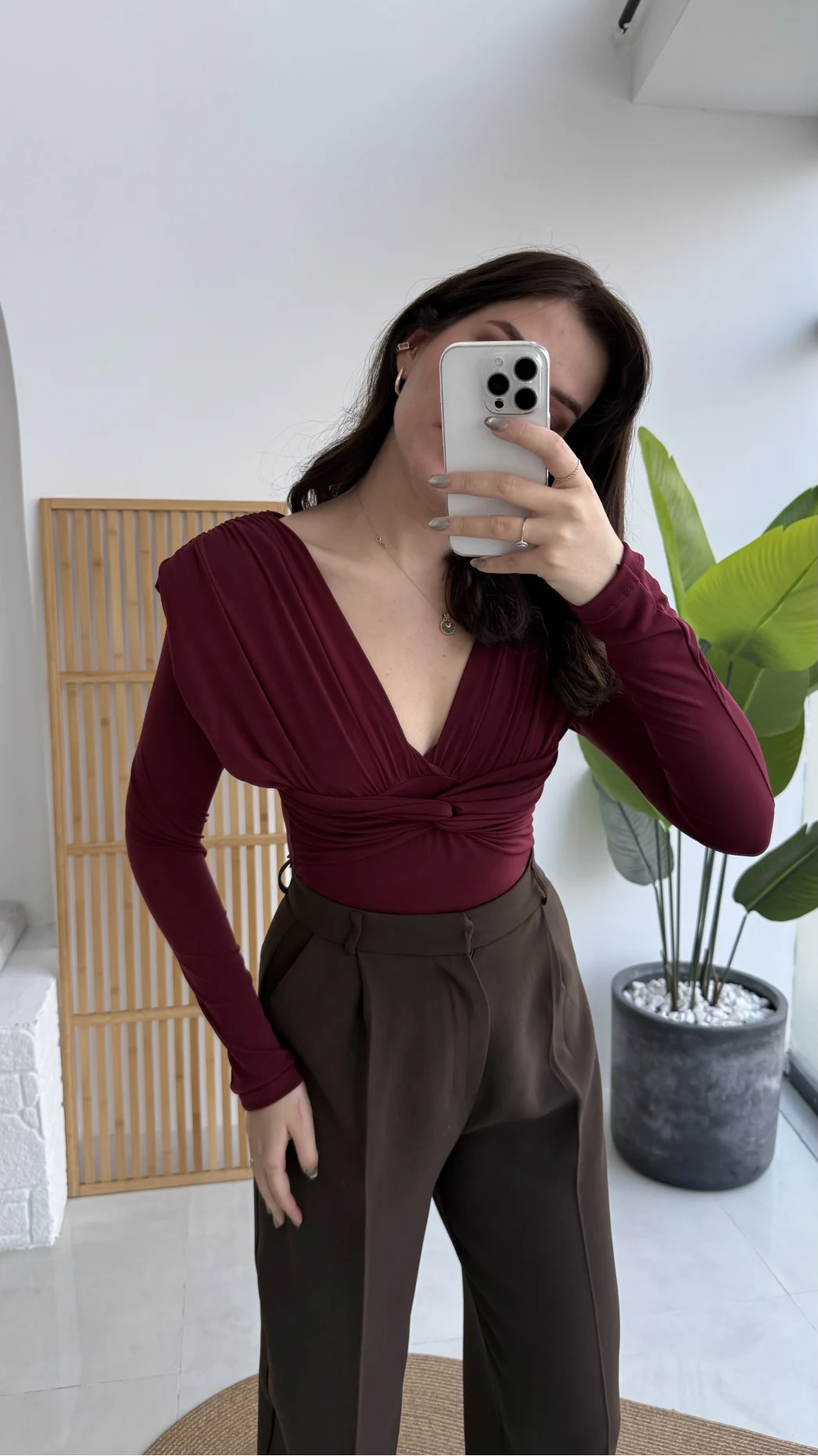 Lydia Vatkalı Önden Büzgülü Bluz - Bordo