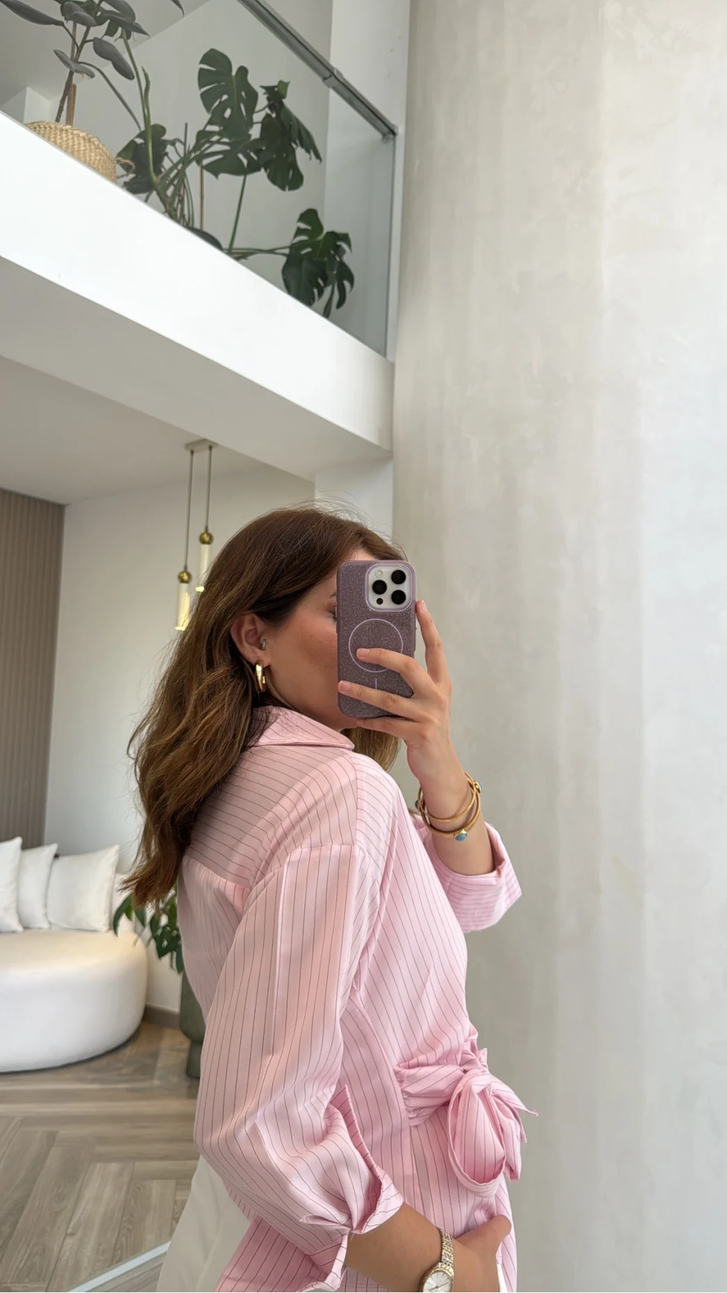 Lyssa Bağlamalı Çizgili Bluz - Pembe - Kod: 1089