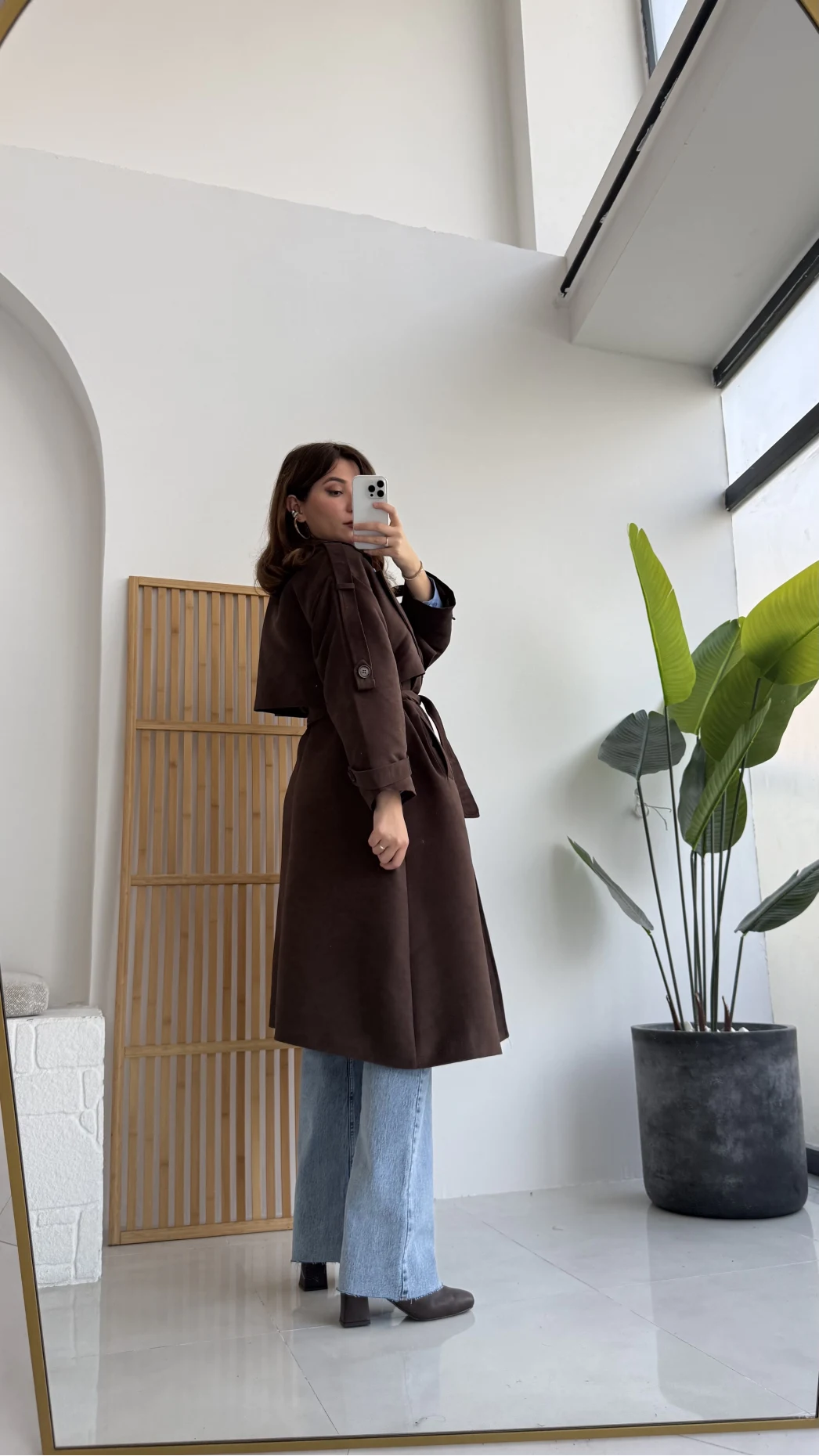 Maggie Kuşaklı Süet Kaban - Kahve - Kod: 7031
