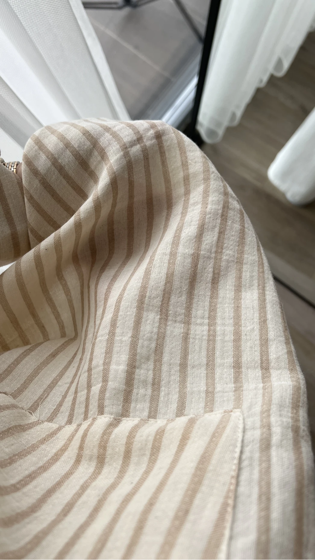 Magla Oversize Keten Kahve Çizgili Gömlek