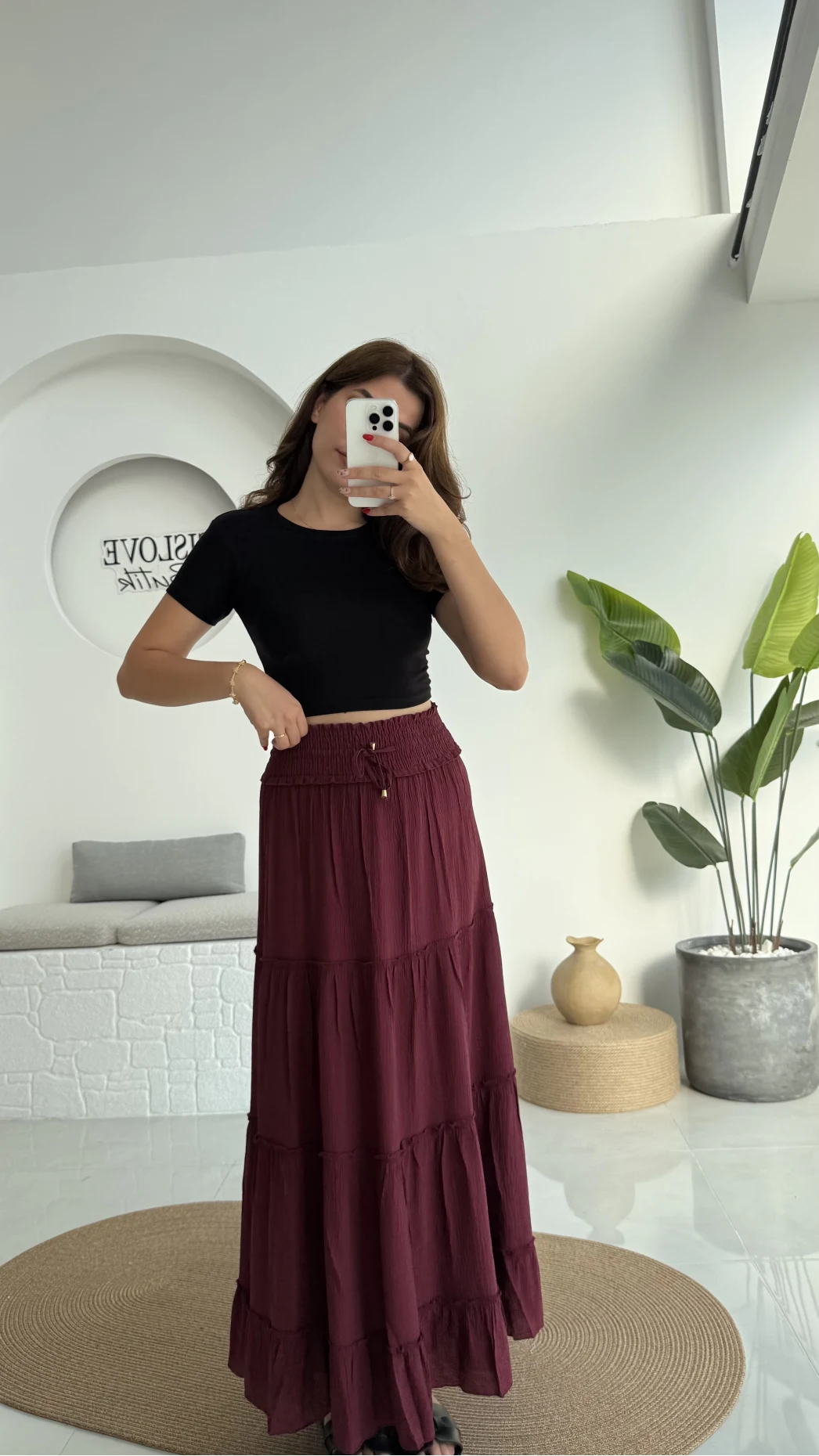 Magnolia Gipeli Parçalı Etek - Bordo - 3295