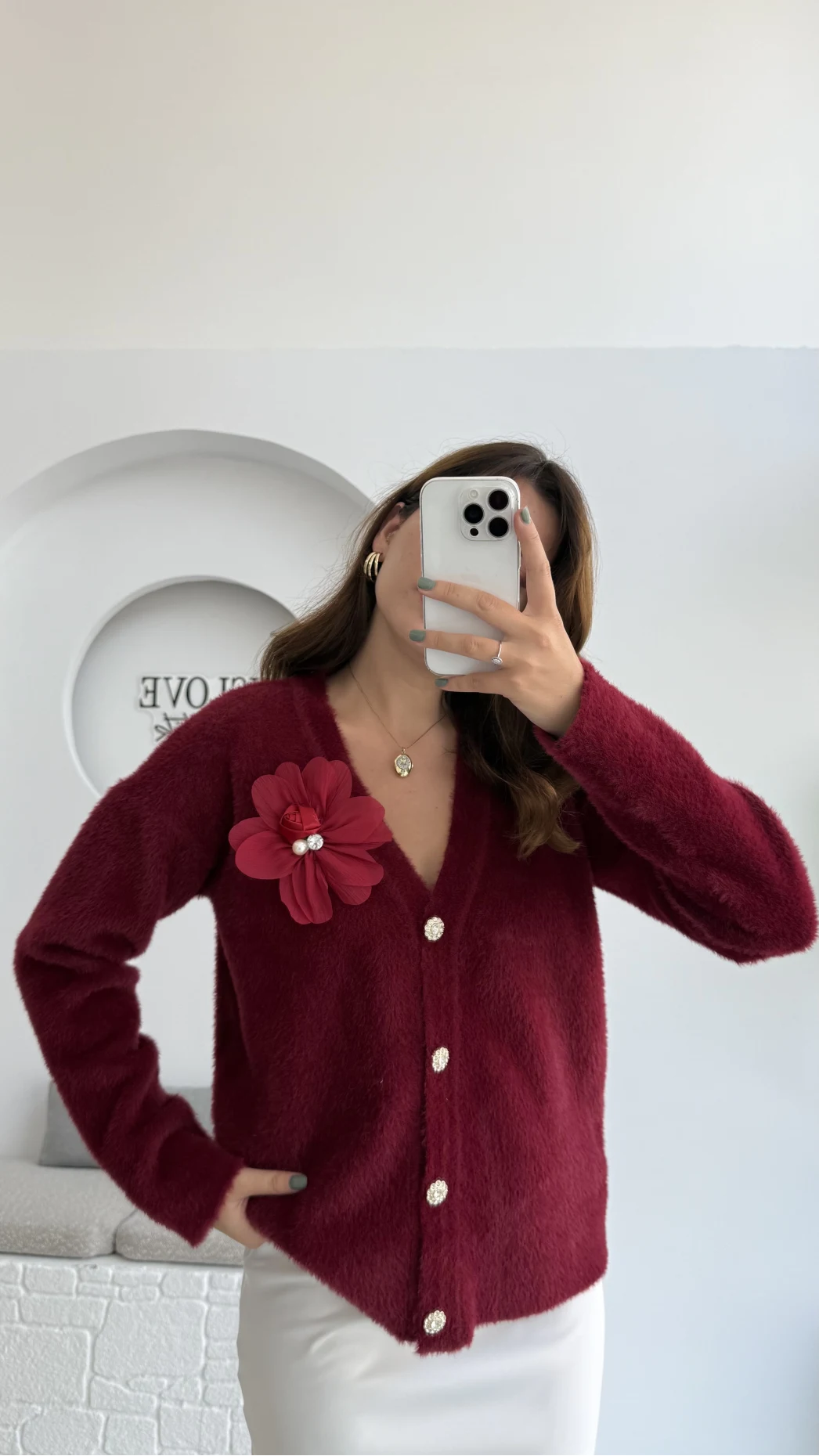 Mandy Çiçek Detay Hırka - Bordo - Kod: 25301