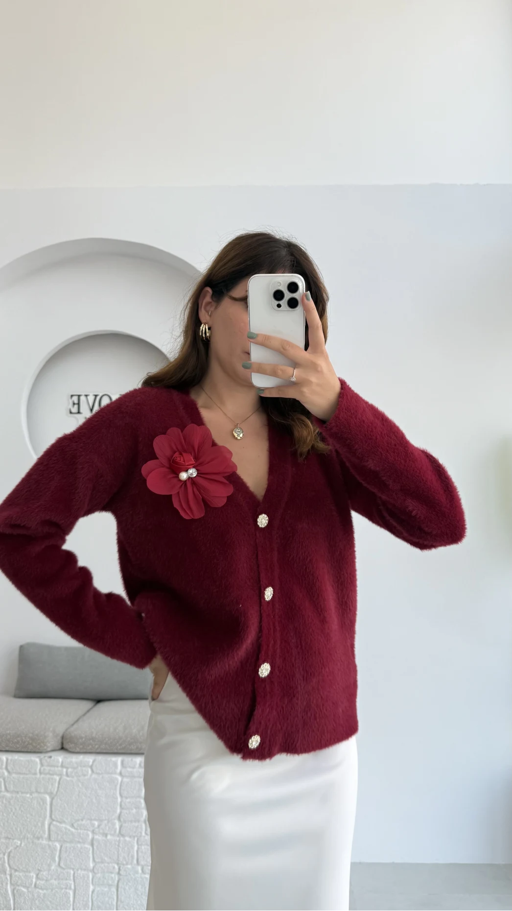 Mandy Çiçek Detay Hırka - Bordo - Kod: 25301