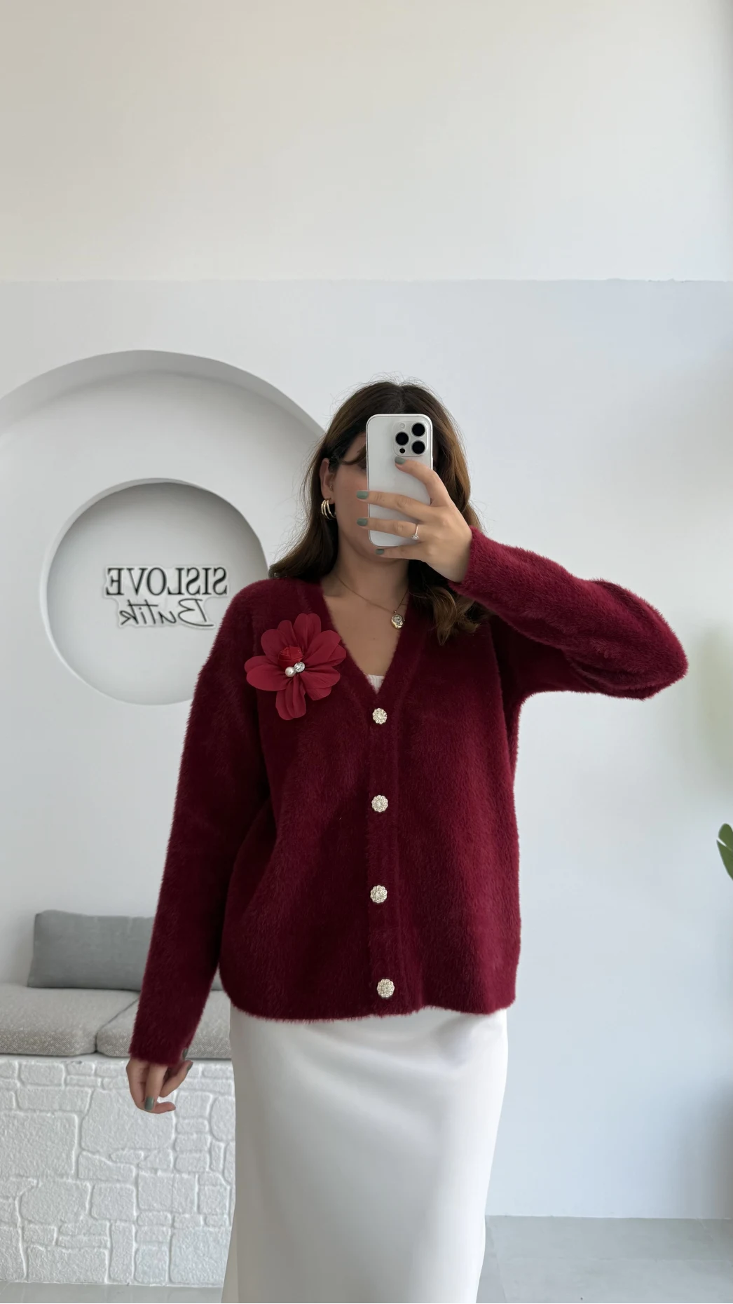 Mandy Çiçek Detay Hırka - Bordo - Kod: 25301